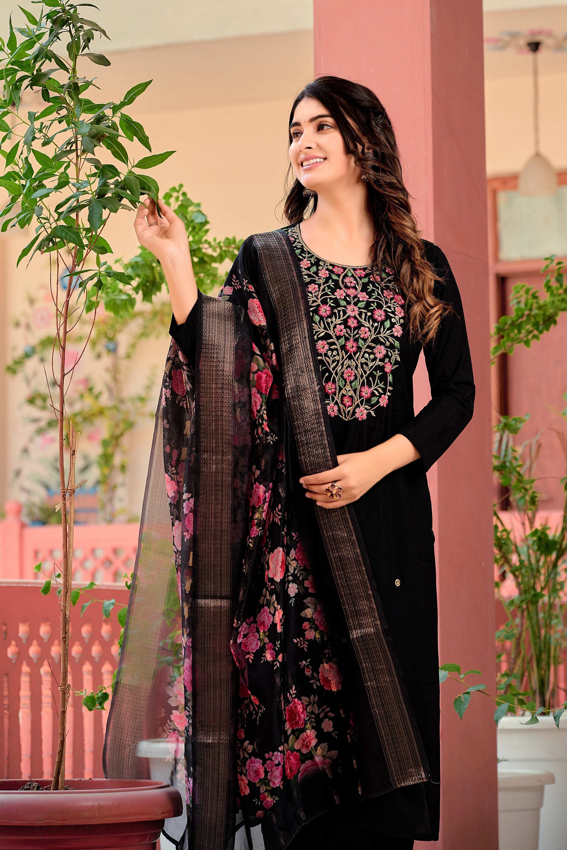 Hand Embroidered Kurta With Pant & Dupatta Premium Luxury, Multicolor - Hiral Fashion