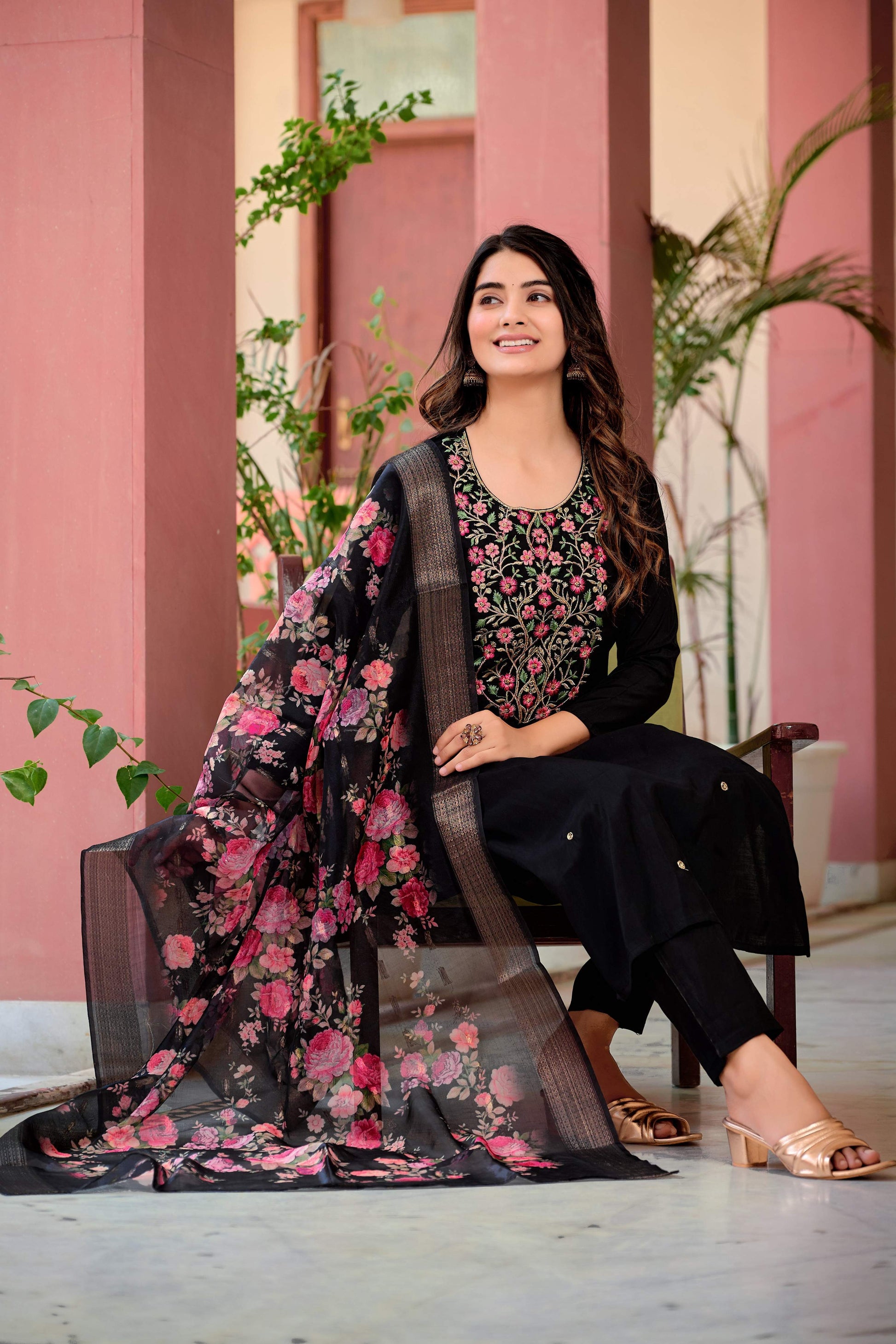 Hand Embroidered Kurta With Pant & Dupatta Premium Luxury, Multicolor - Hiral Fashion