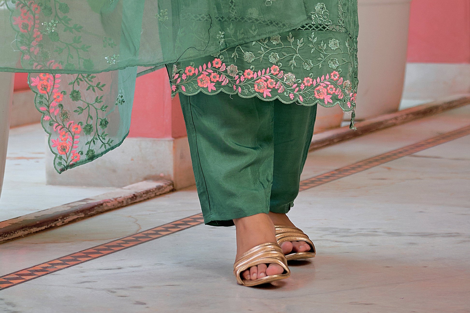 Hand Embroidered & Lace Detailed Kurta With Pant & Dupatta Premium Luxury, Multicolor - Hiral Fashion