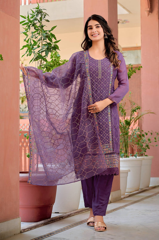 Hand Embroidered & Lace Detailed Kurta With Pant & Dupatta Premium Luxury, Multicolor - Hiral Fashion