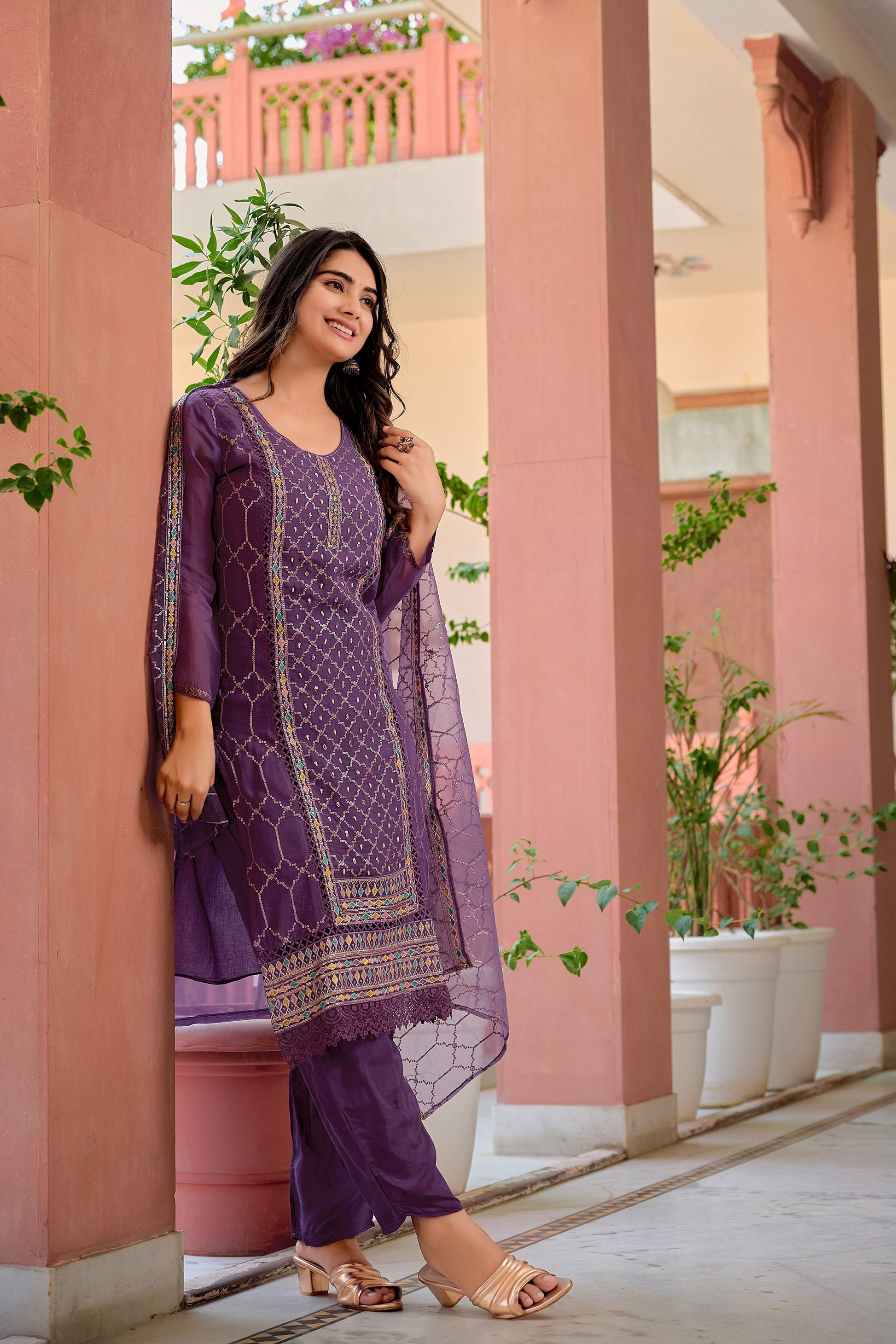 Hand Embroidered & Lace Detailed Kurta With Pant & Dupatta Premium Luxury, Multicolor - Hiral Fashion