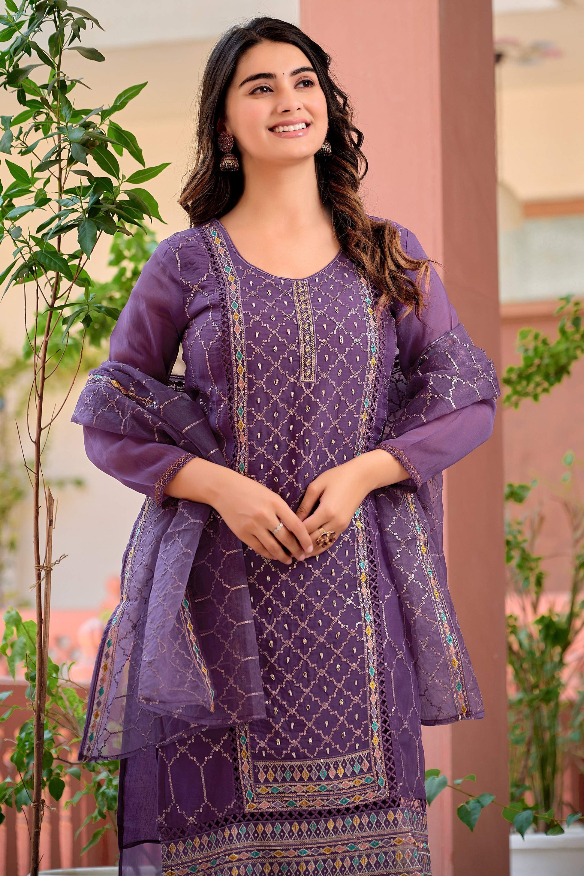 Hand Embroidered & Lace Detailed Kurta With Pant & Dupatta Premium Luxury, Multicolor - Hiral Fashion