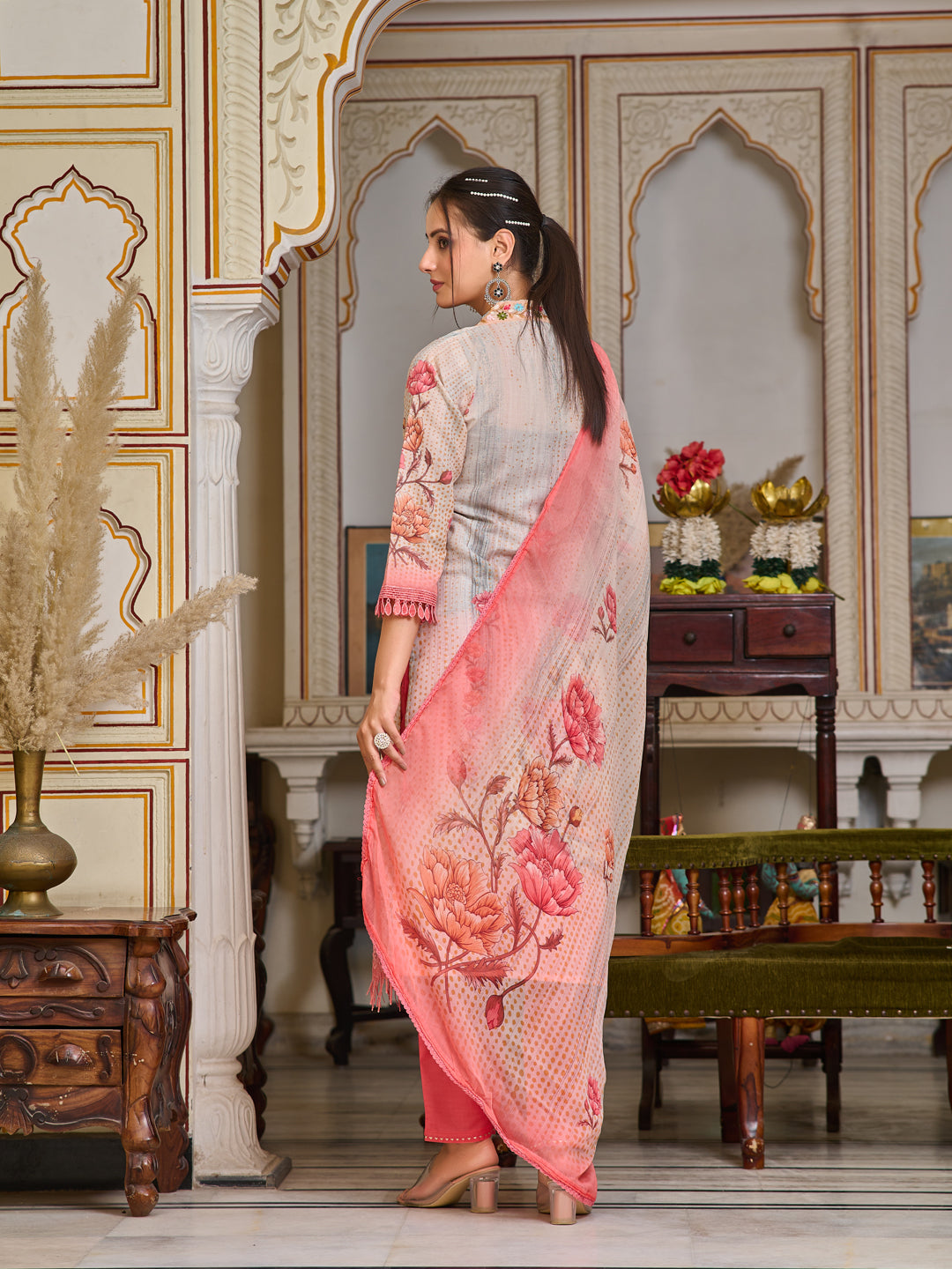 Schiffli Embroidered Kurta With Pant & Printed Dupatta Premium Luxury, Multicolor - Hiral Fashion