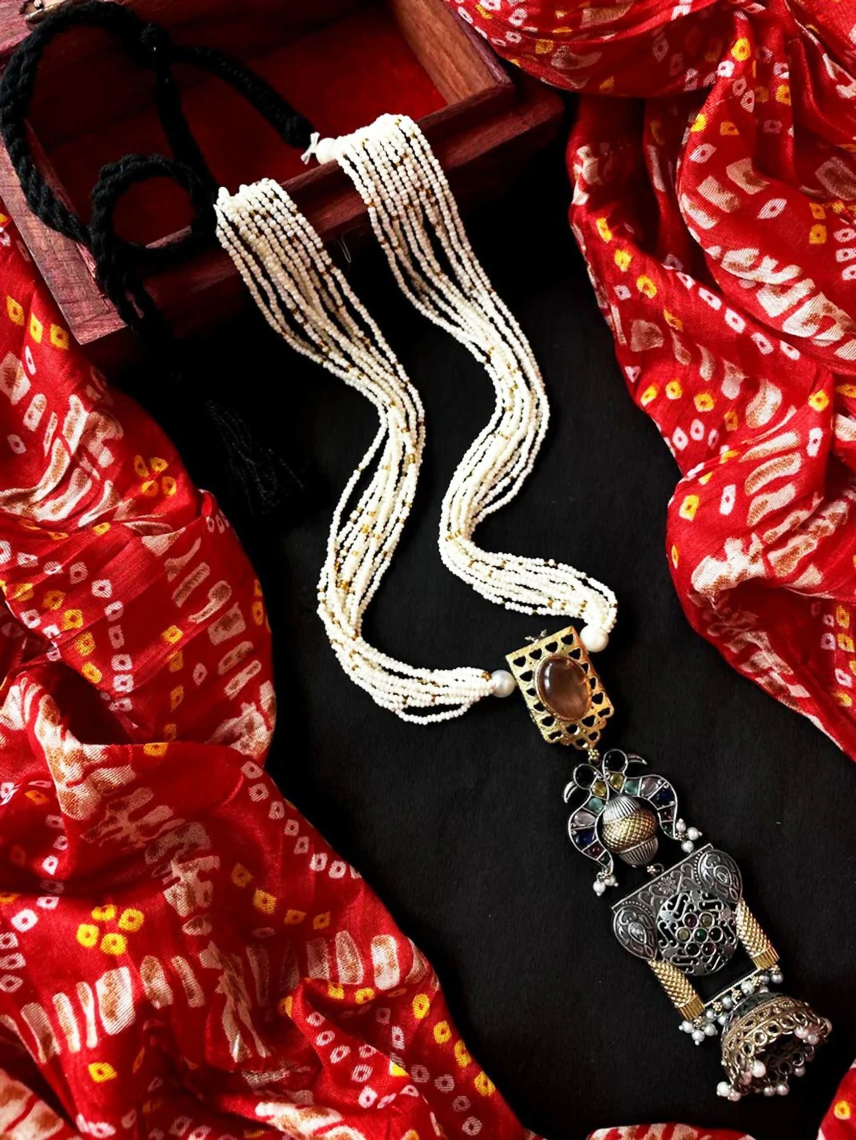 Joban Fashion Brown Brass Dual Tone Long Pendant Beaded Mala Necklace | Grab2Buy