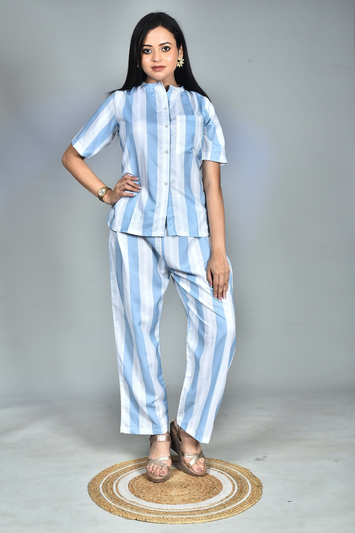 Morchari Digital Print Semi Muslin Co-Ord Set Top & Trouser-Multicolor 