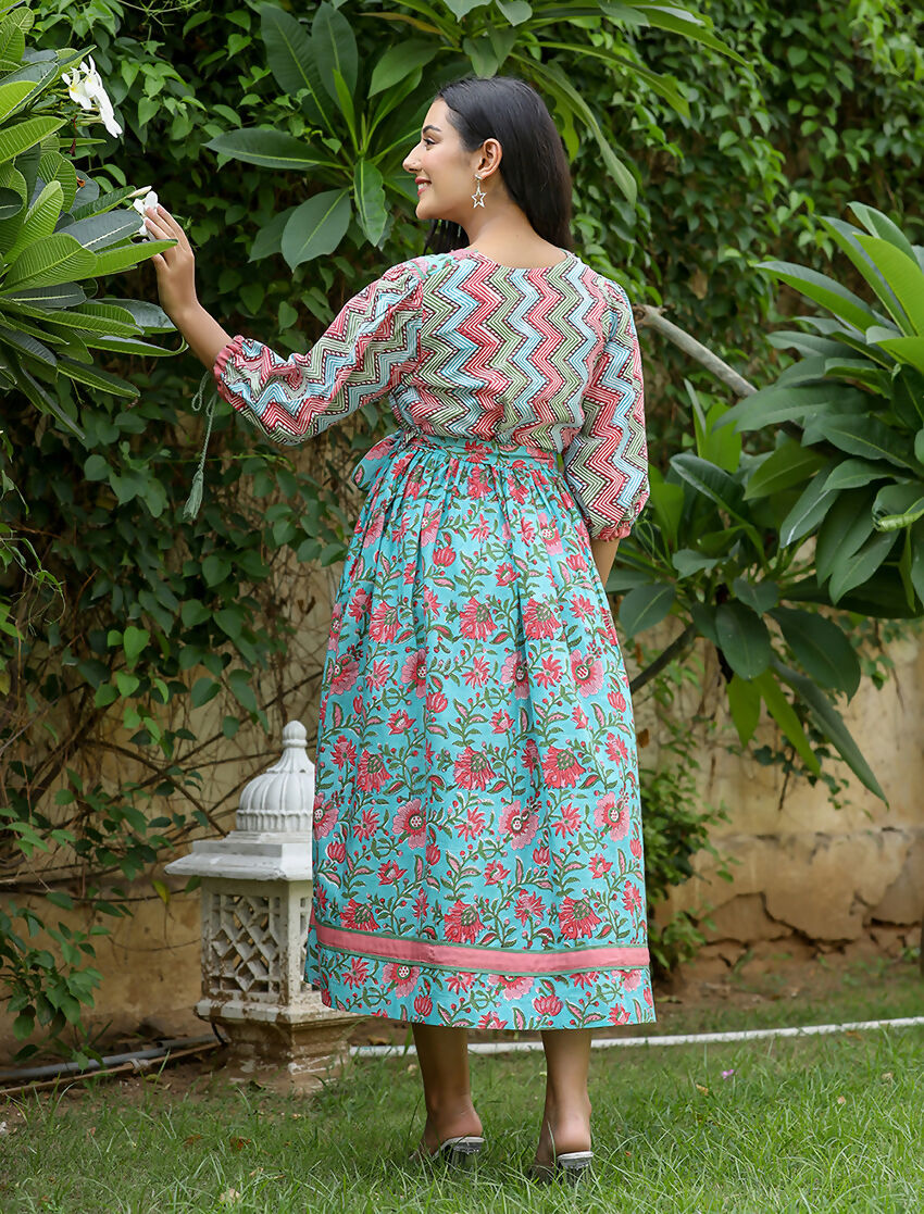 Kaajh Women's Green Hand Block Printed Dress