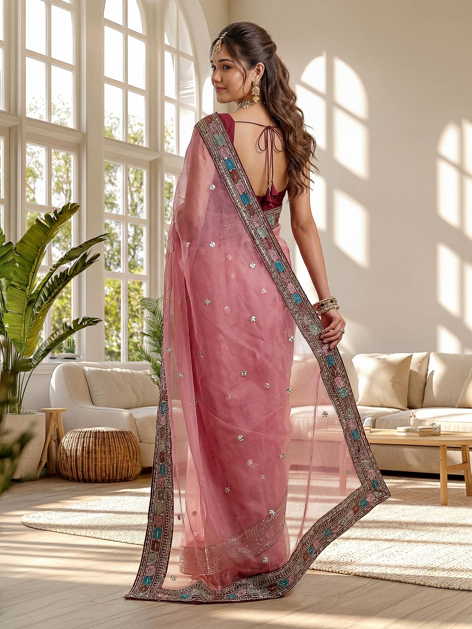 Lehenga Mart Designer Bollywood Style Party Wear Saree-Pink