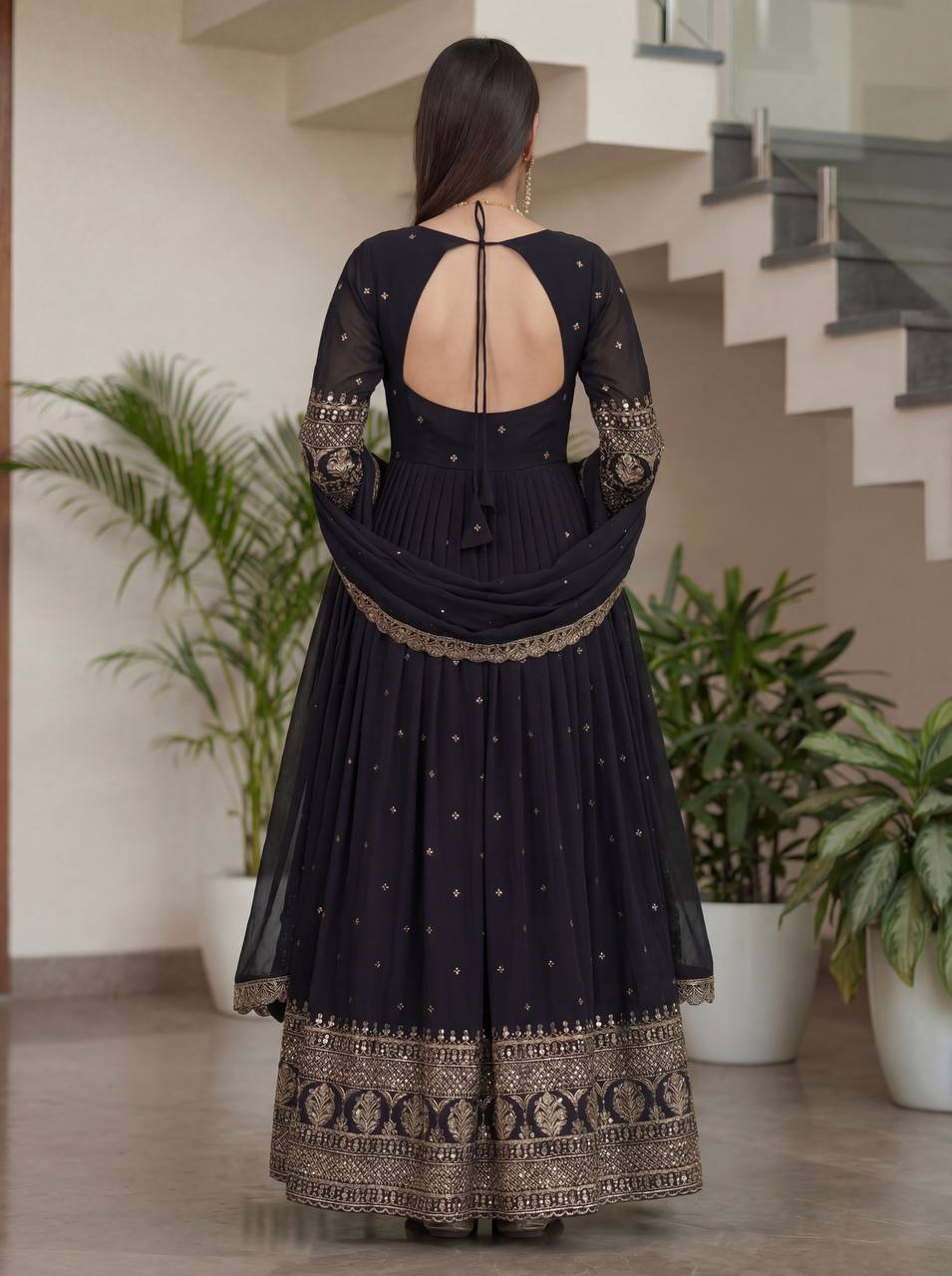 Lehenga Mart Designer Vichitra Silk Gown With Dupatta-Black