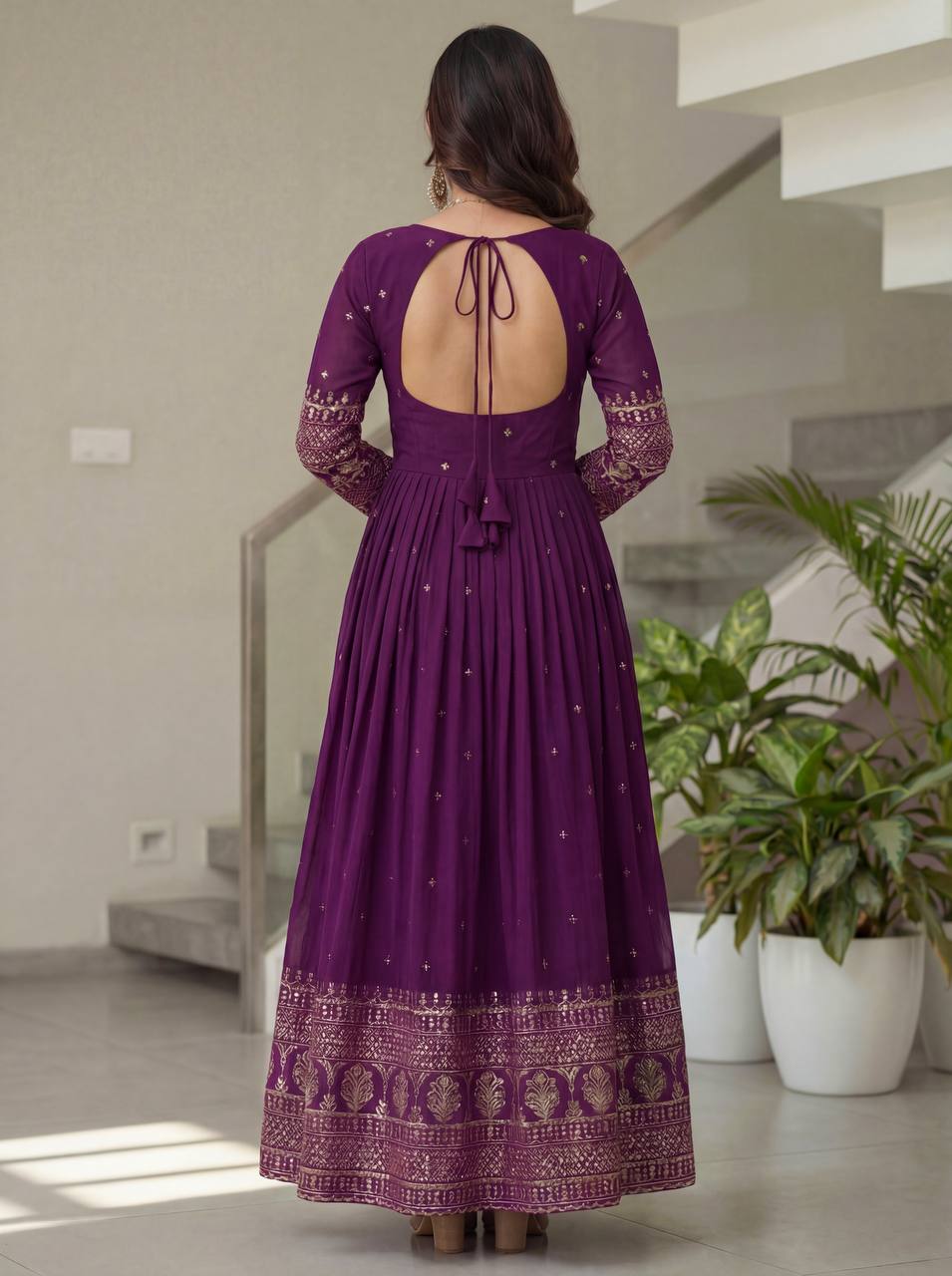 Lehenga Mart Designer Vichitra Silk Gown With Dupatta-Wine