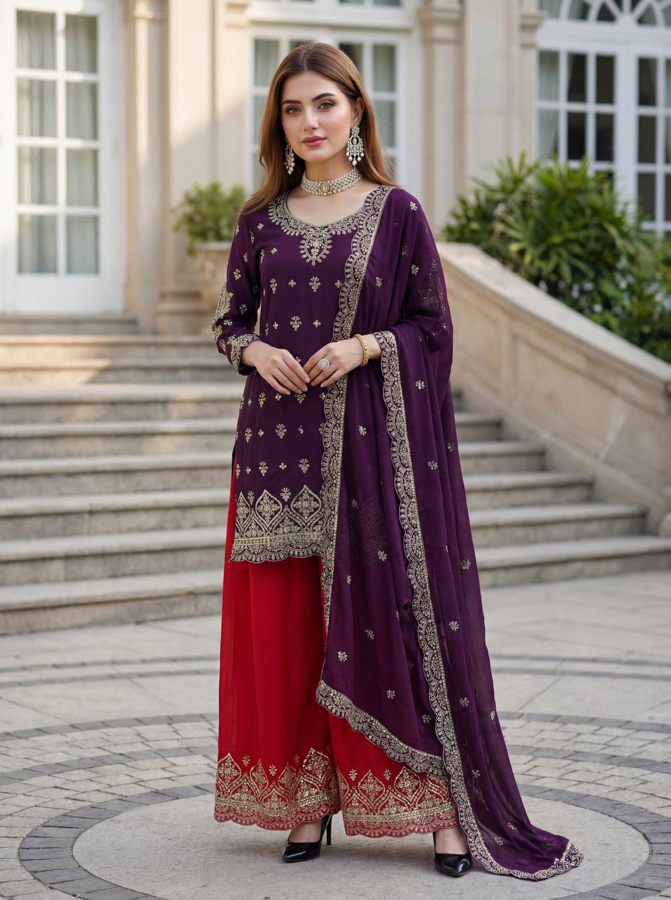Lehenga Mart Designer Ready To Wear Salwar Suit Dupatta For Women-Purple