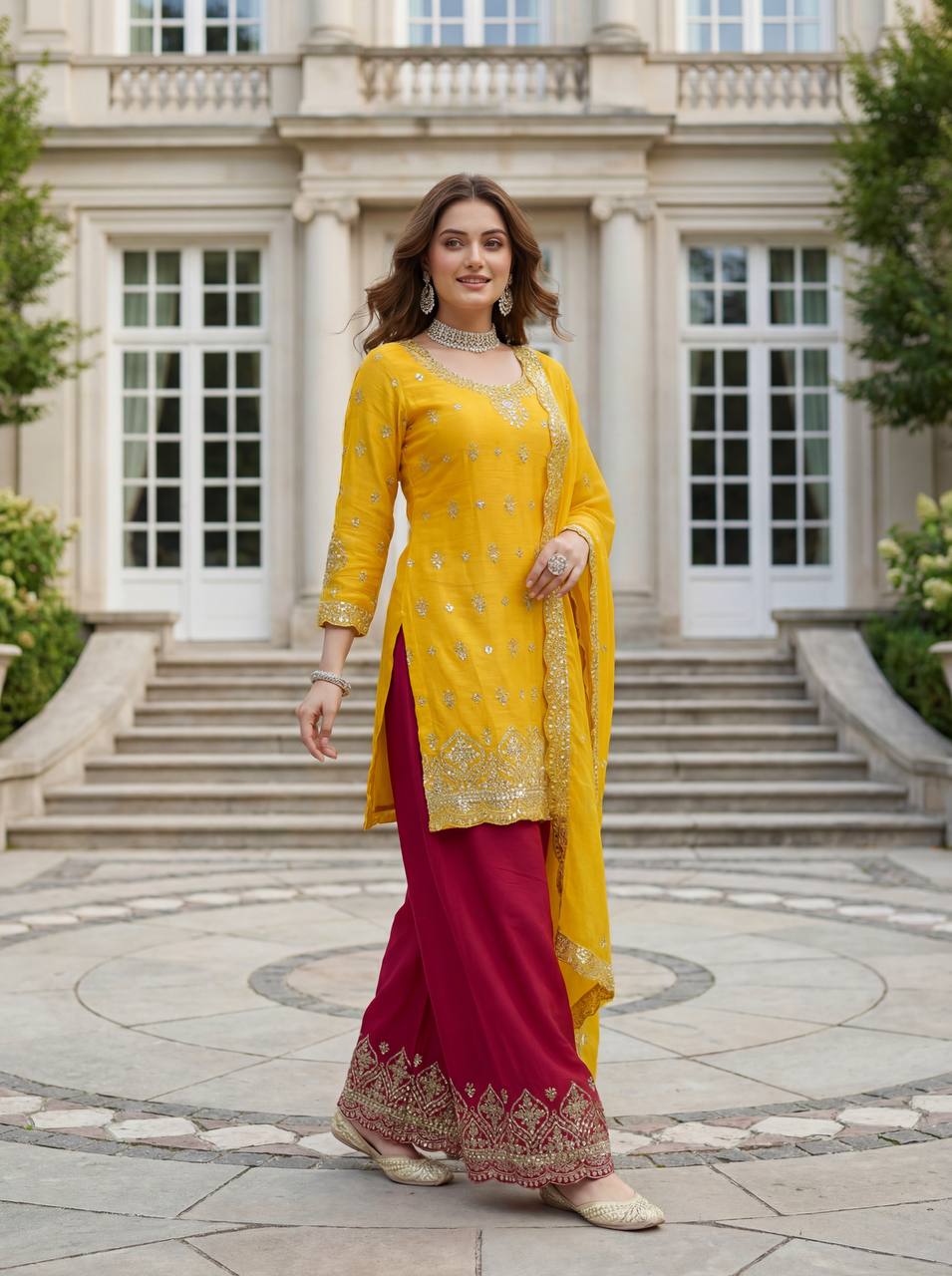 Lehenga Mart Designer Ready To Wear Salwar Suit Dupatta For Women-Yellow