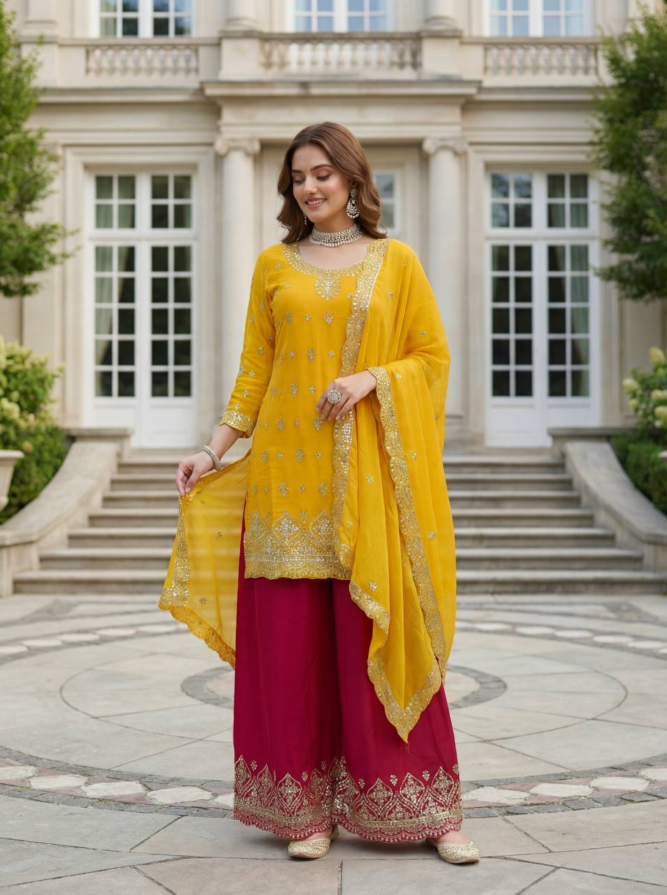 Lehenga Mart Designer Ready To Wear Salwar Suit Dupatta For Women-Yellow