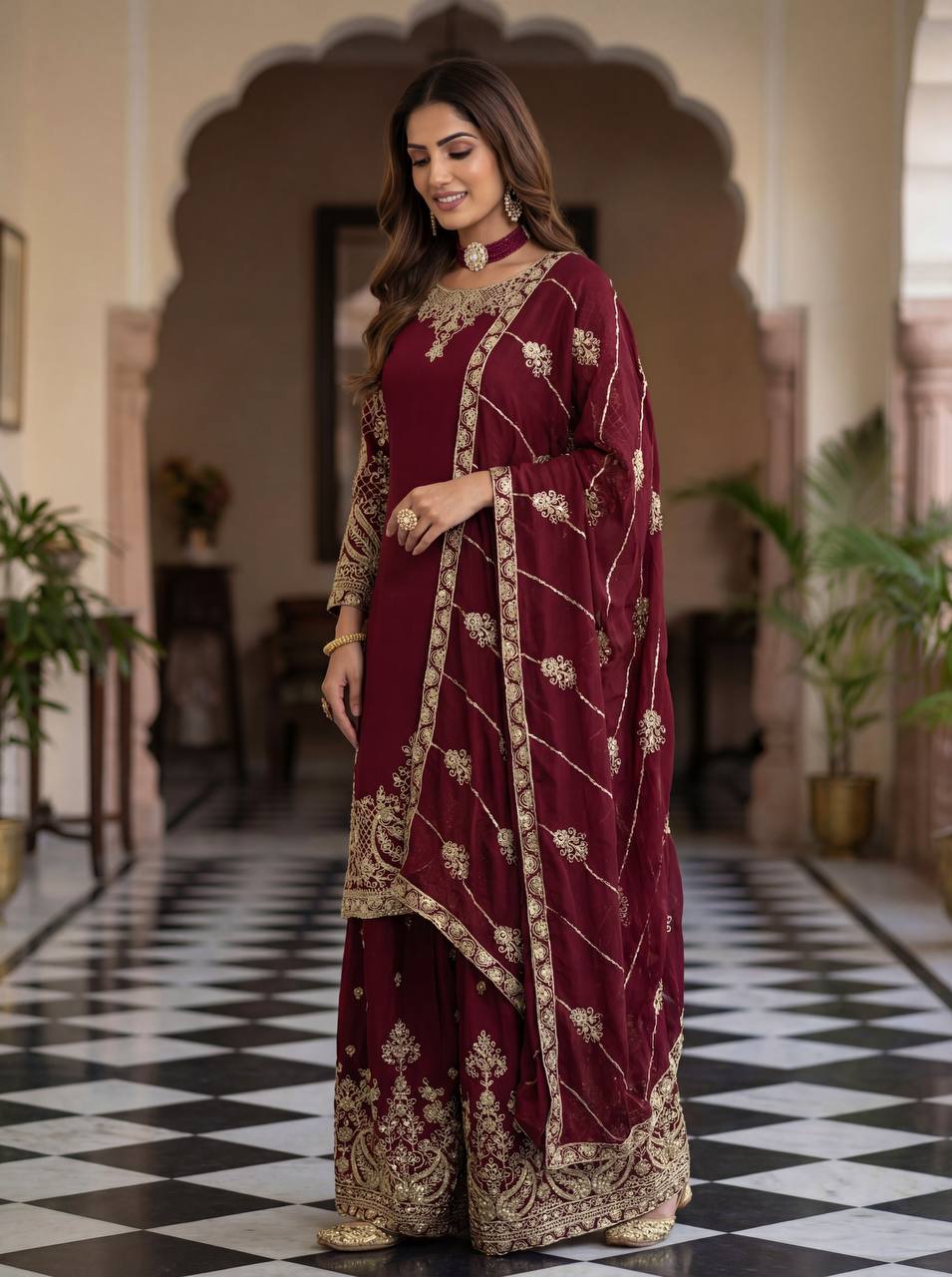Lehenga Mart Designer Ready To Wear Salwar Suit Dupatta For Women-Maroon