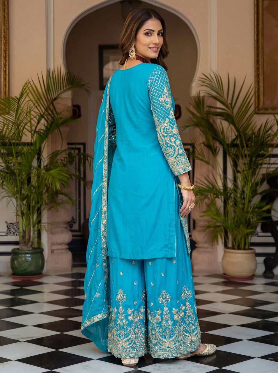Lehenga Mart Designer Ready To Wear Salwar Suit Dupatta For Women-Sky Blue