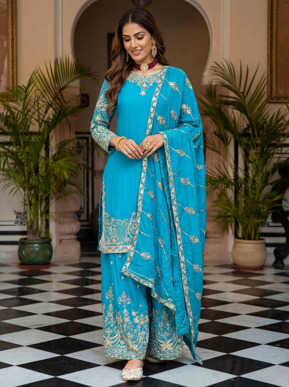 Lehenga Mart Designer Ready To Wear Salwar Suit Dupatta For Women-Sky Blue