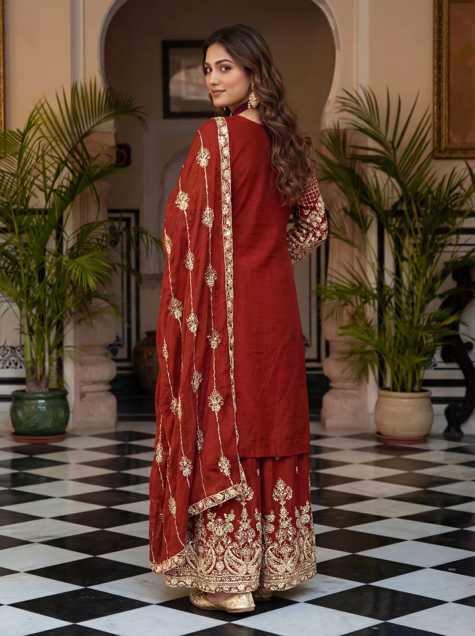 Lehenga Mart Designer Ready To Wear Salwar Suit Dupatta For Women-Red