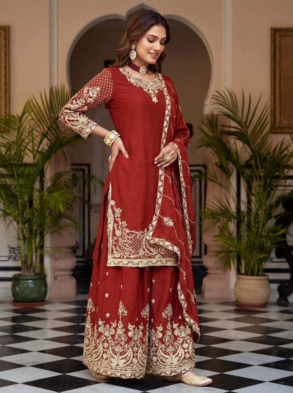 Lehenga Mart Designer Ready To Wear Salwar Suit Dupatta For Women-Red