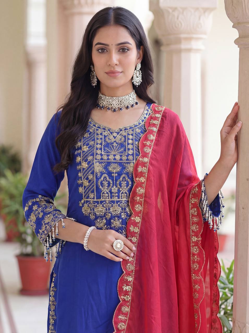 Lehenga Mart Chinon Silk Salwar Suit Dupatta-Blue