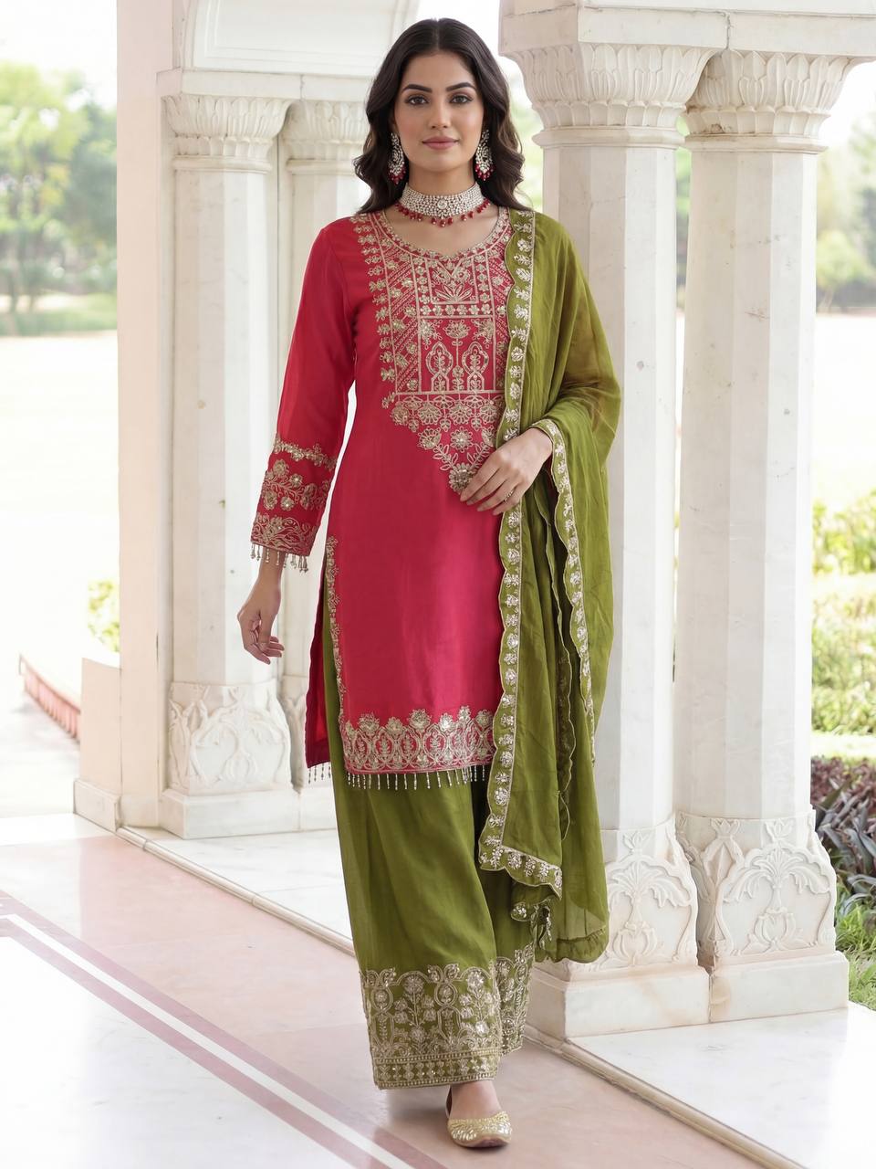 Lehenga Mart Chinon Silk Salwar Suit Dupatta-Pink