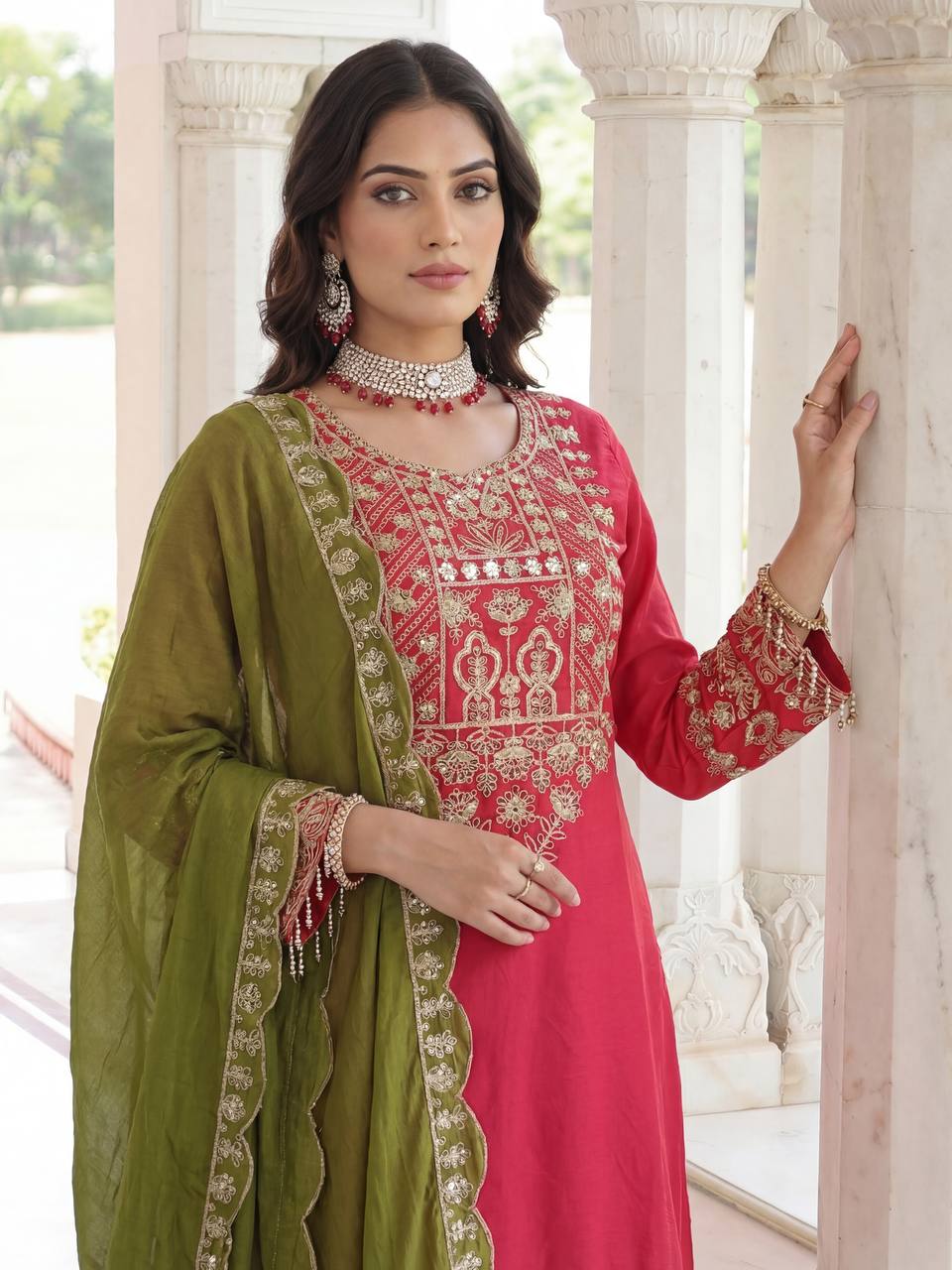 Lehenga Mart Chinon Silk Salwar Suit Dupatta-Pink