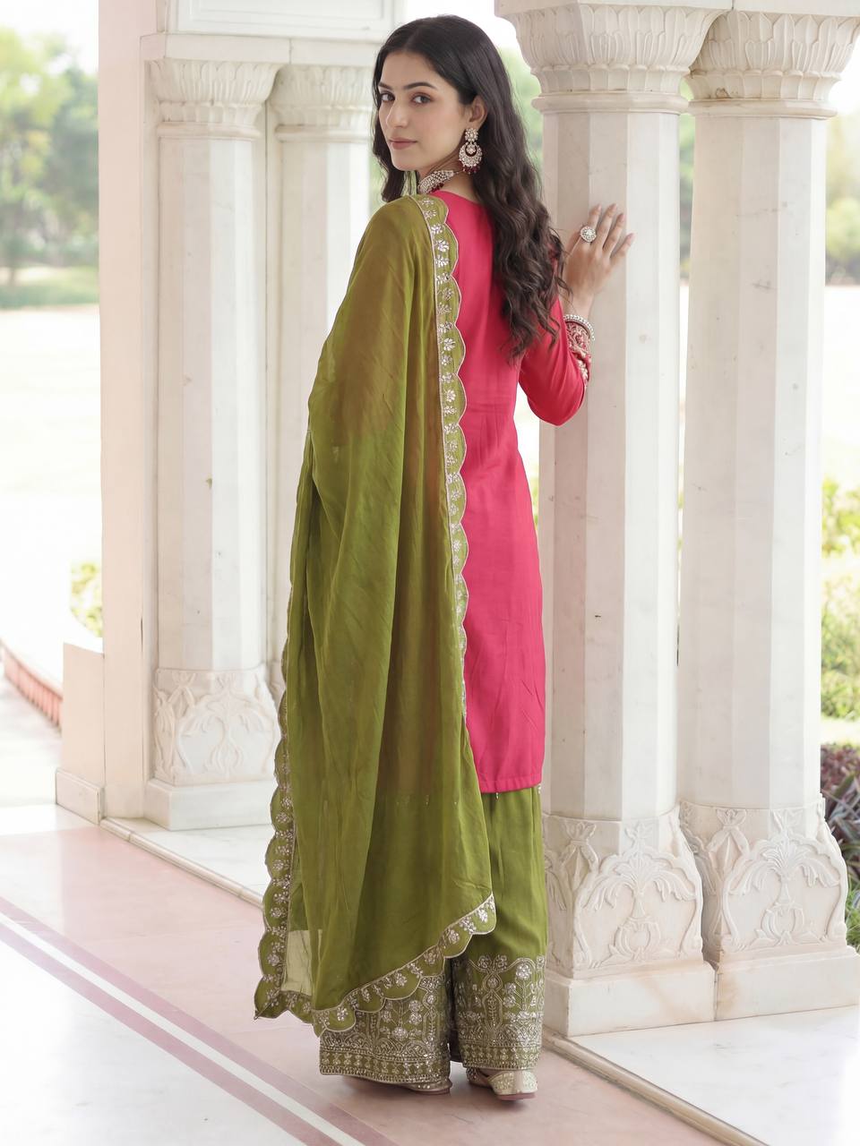 Lehenga Mart Chinon Silk Salwar Suit Dupatta-Pink