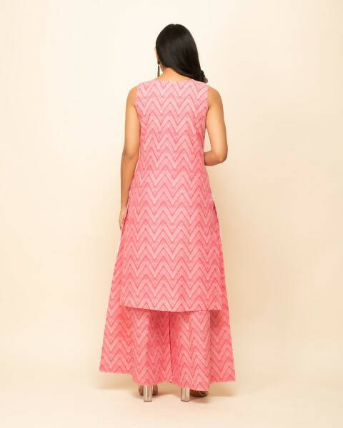FIORRA Women's Peach Cotton Straight Kurta Palazzo Set With Dupatta 