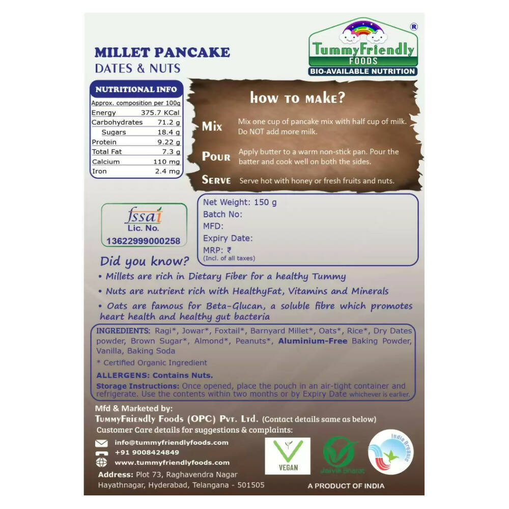 TummyFriendly Foods Millet Pancake Mix - Veggies, Dates, Nuts  Grab2Buy TummyFriendly Foods Grab2Buy