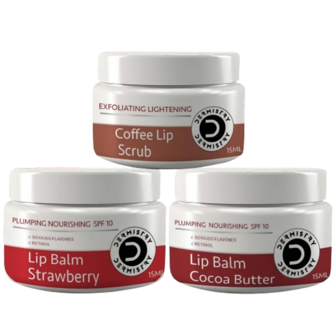 Dermistry Coffee Scrub & Strawberry Cocoa Butter Nourishing Lip Balm 