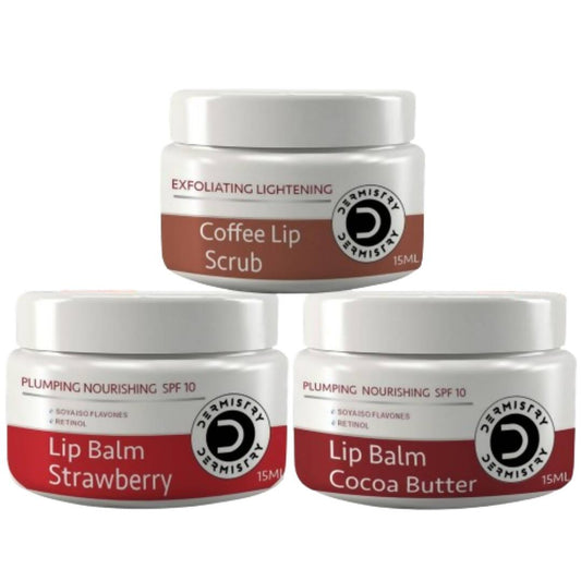 Dermistry Coffee Scrub & Strawberry Cocoa Butter Nourishing Lip Balm 