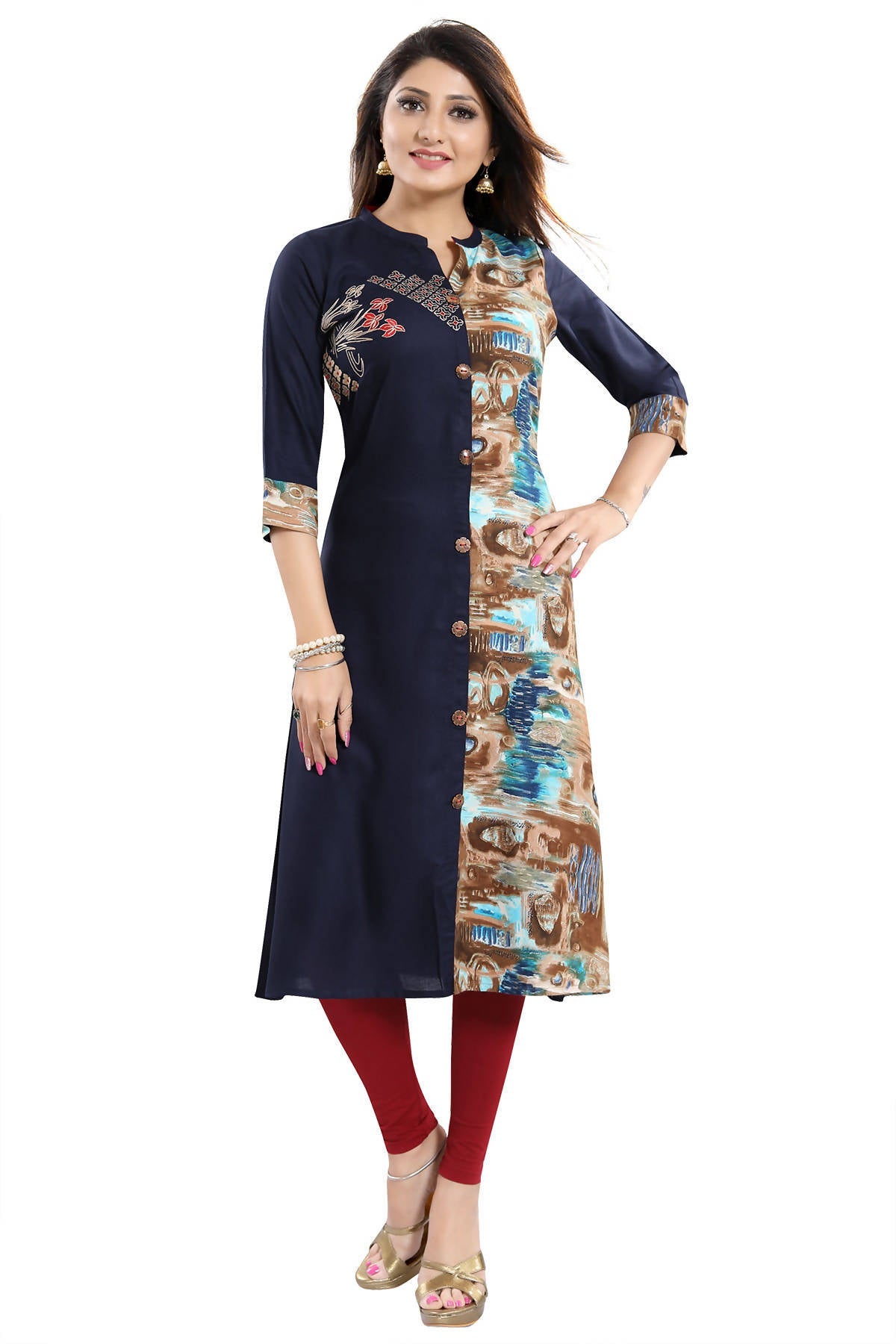 Snehal Creations Designer Rayon Long Kurti With Embroidery