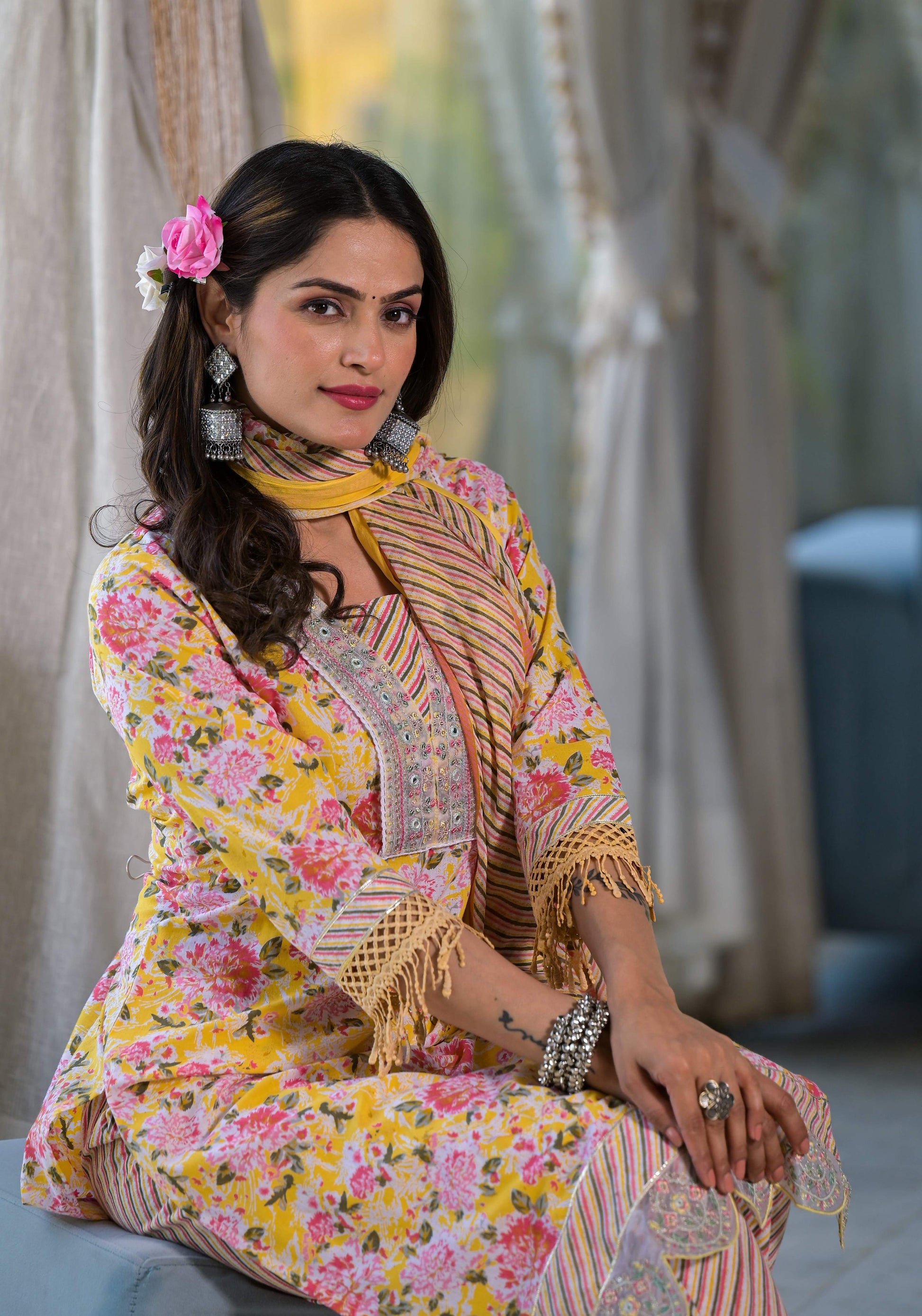 Floral Printed & Embroidered Kurta With Pant & Dupatta Luxury, Multicolor - Hiral Fashion