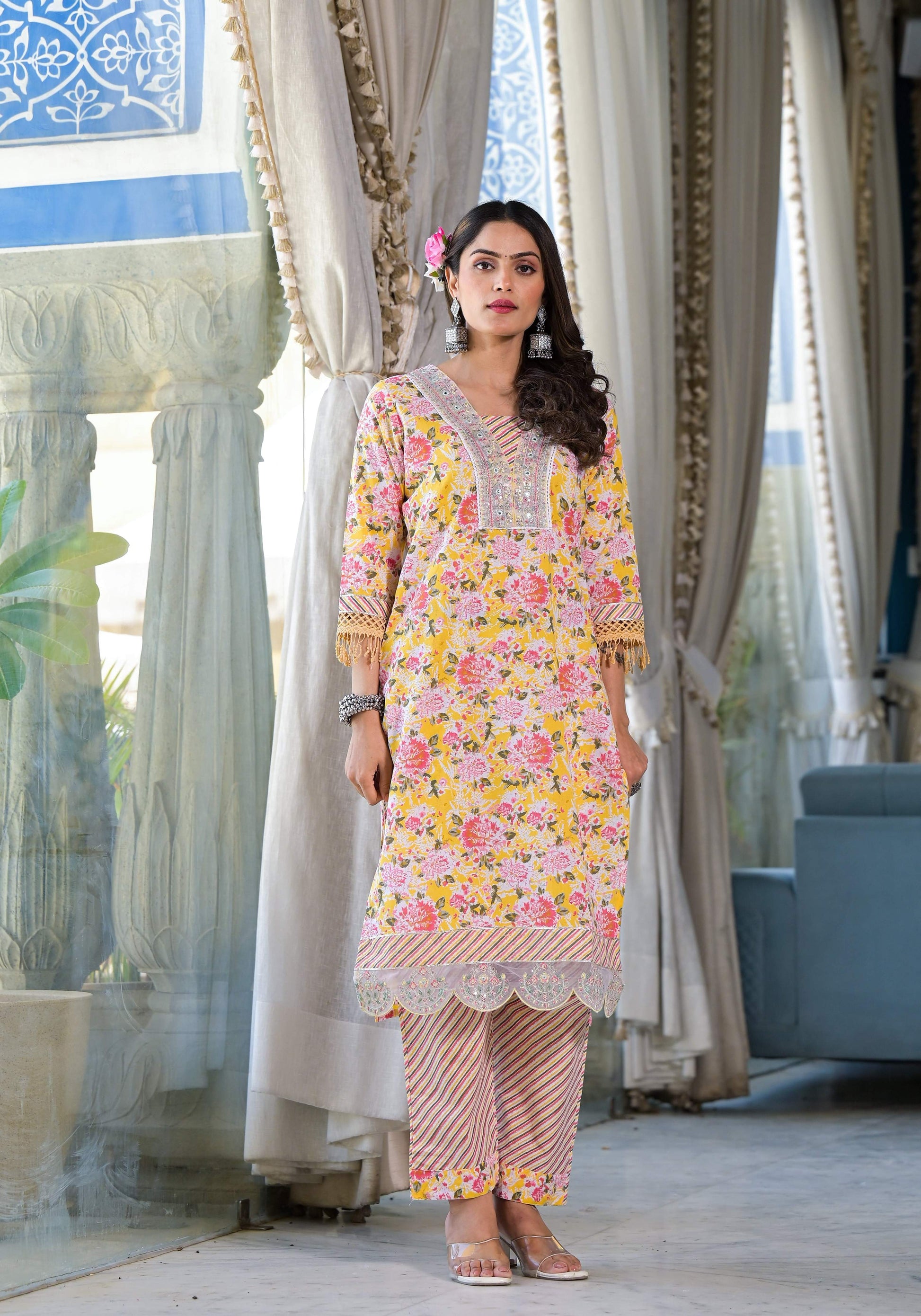 Floral Printed & Embroidered Kurta With Pant & Dupatta Luxury, Multicolor - Hiral Fashion