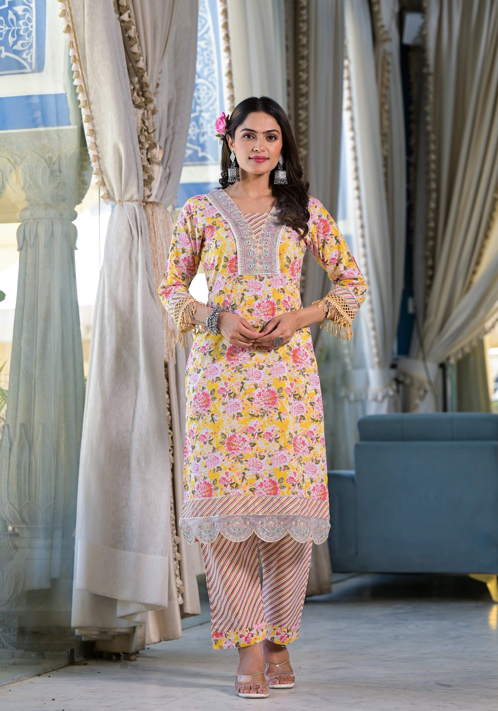 Floral Printed & Embroidered Kurta With Pant & Dupatta Luxury, Multicolor - Hiral Fashion