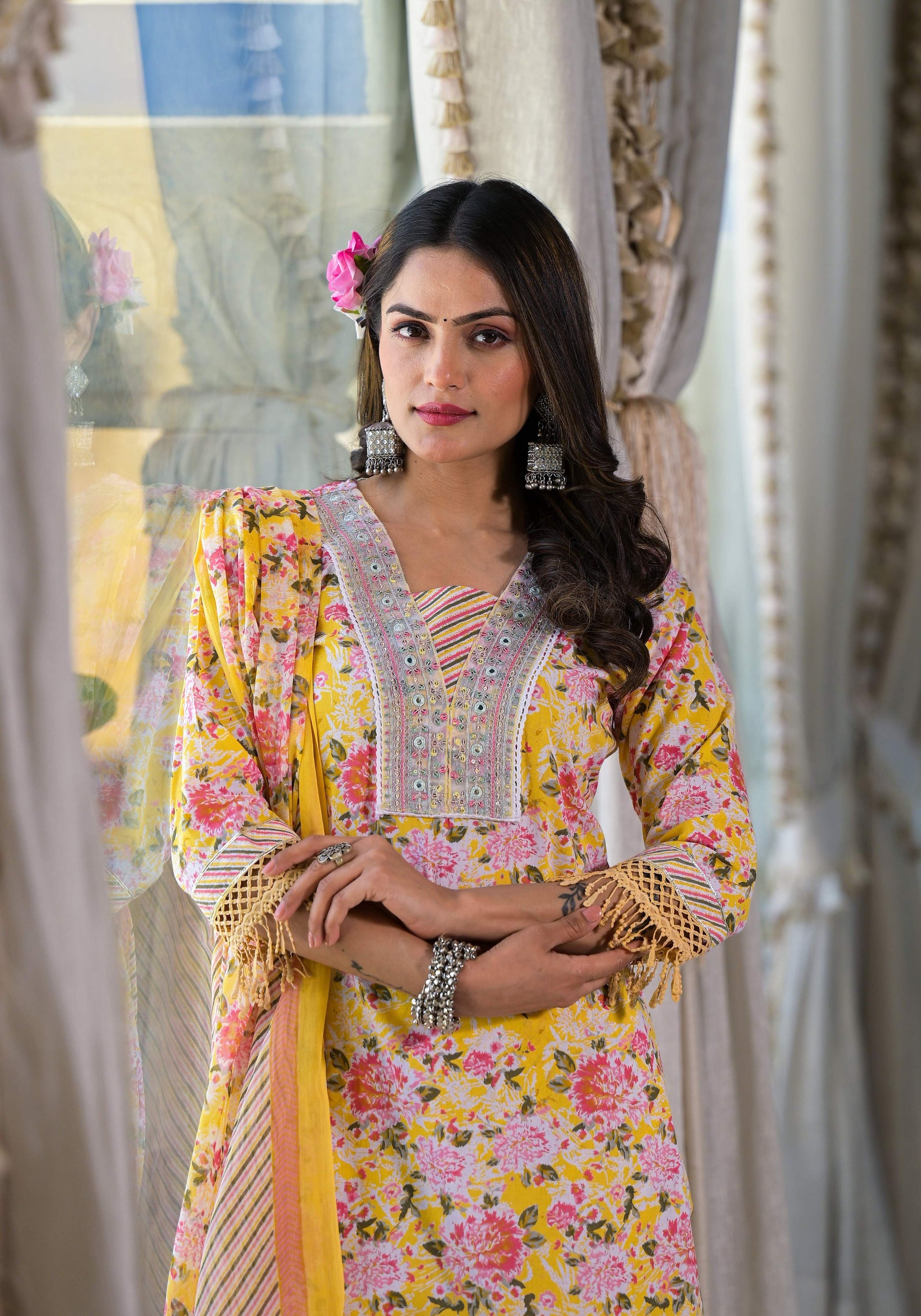Floral Printed & Embroidered Kurta With Pant & Dupatta Luxury, Multicolor - Hiral Fashion