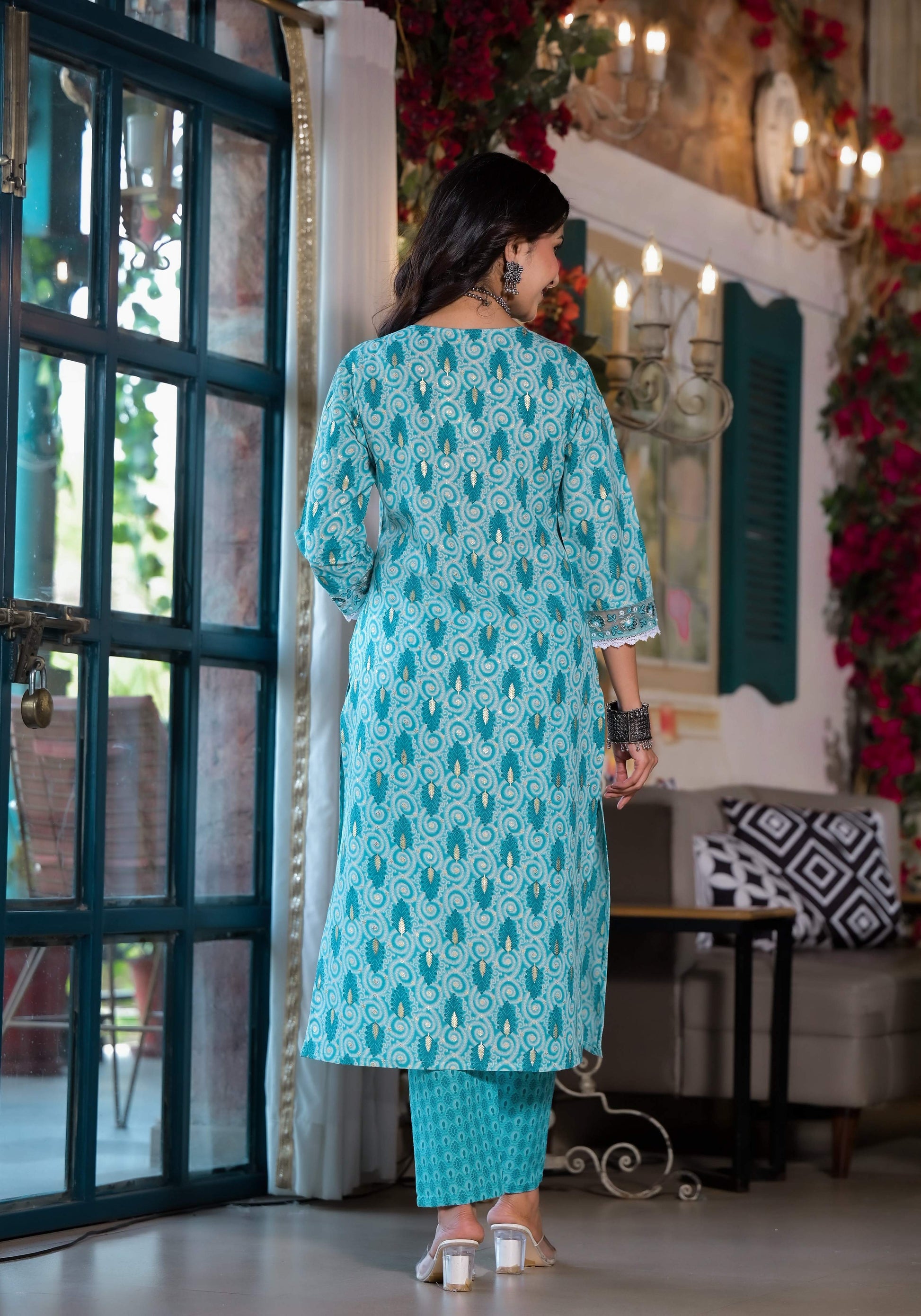 Lace Embroidered & Printed Kurta With Pant & Dupatta, Multicolor - Hiral Fashion