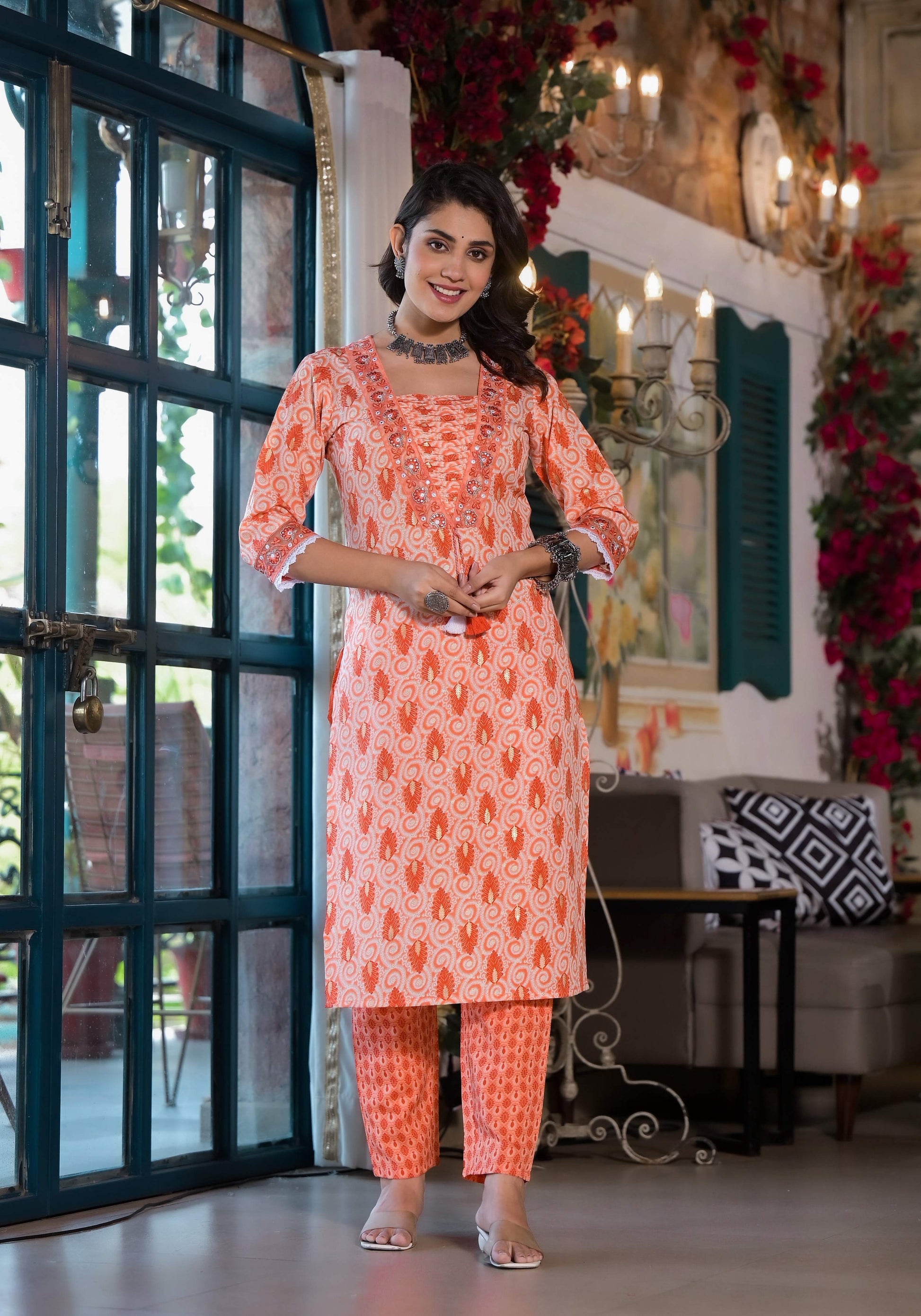 Lace Embroidered & Printed Kurta With Pant & Dupatta, Multicolor - Hiral Fashion