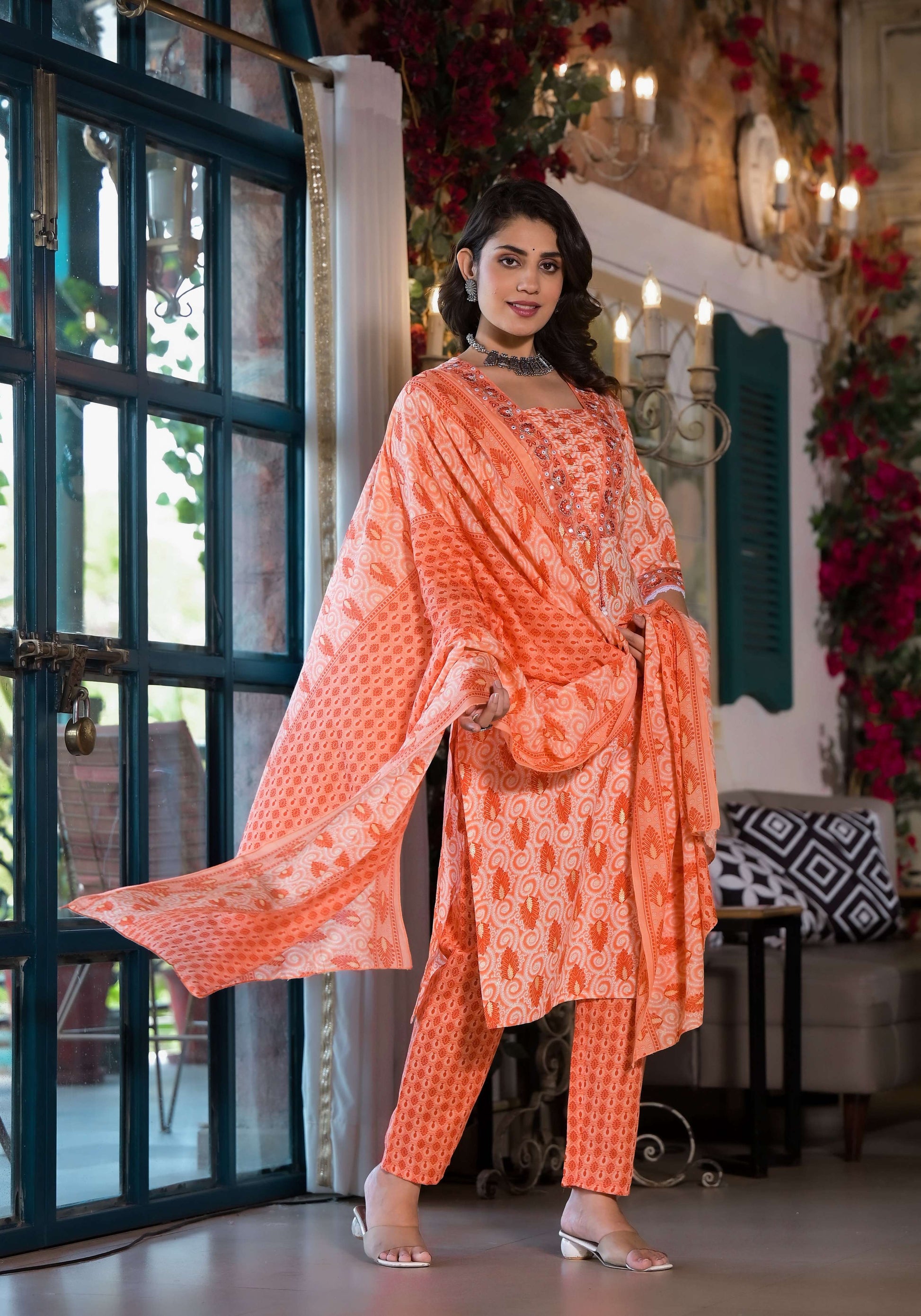 Lace Embroidered & Printed Kurta With Pant & Dupatta, Multicolor - Hiral Fashion