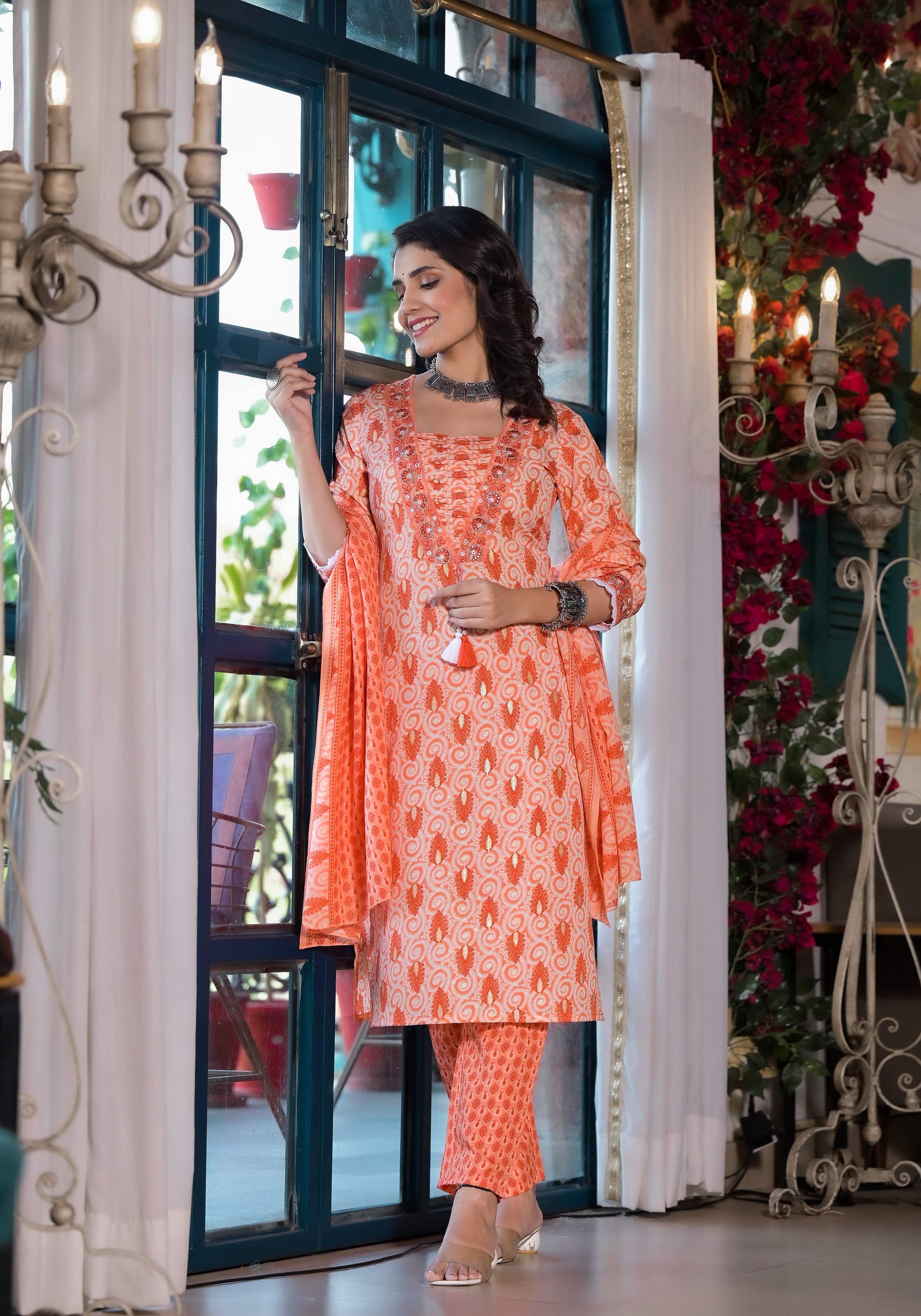 Lace Embroidered & Printed Kurta With Pant & Dupatta, Multicolor - Hiral Fashion