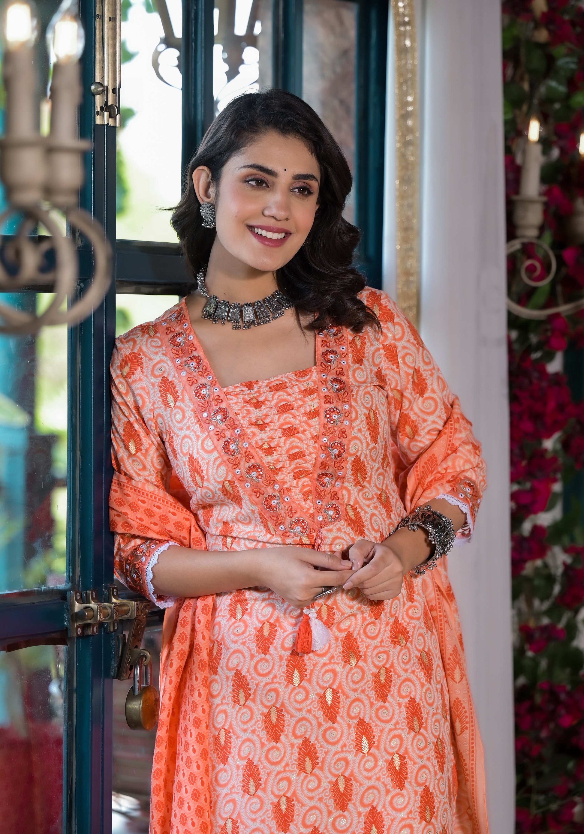 Lace Embroidered & Printed Kurta With Pant & Dupatta, Multicolor - Hiral Fashion