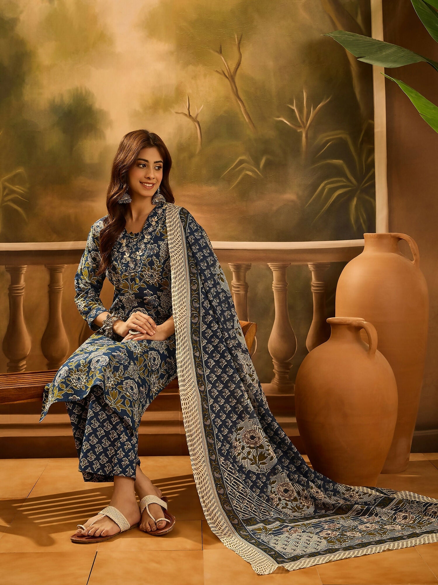Joban Fashion Printed Navy Blue Pure Cotton Kurta Set