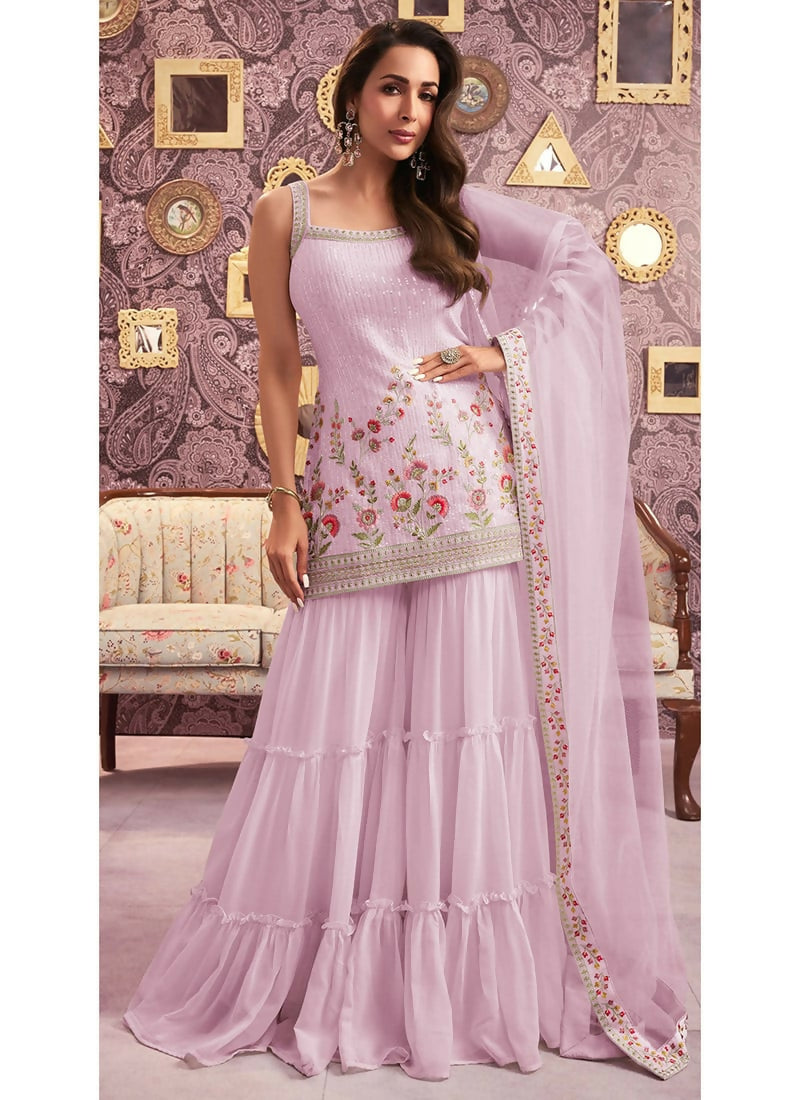 Vastranavya Malaika Arora Cream Georgette Embroidered Sequins Palazzo Suit  Grab2Buy Vastranavya Grab2Buy