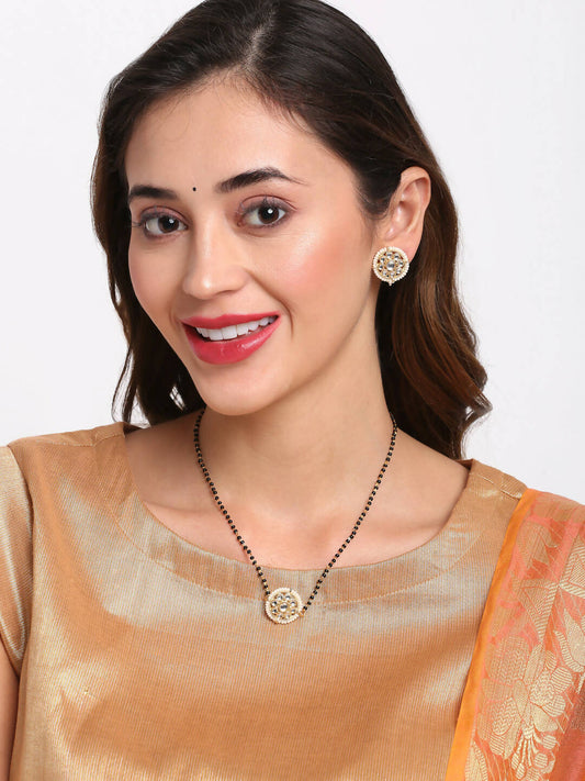Gold Plated Black Kundan Beaded Mangalsutra With Studs - Ruby Raang - Grab2buy