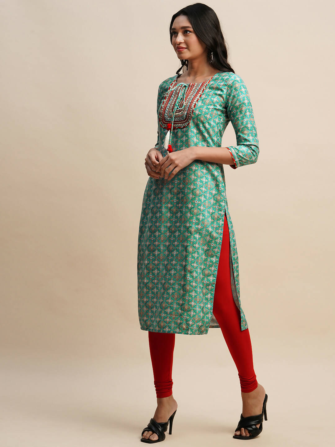 Sea Green Poly Chinon Digital Printed Straight Kurta - Samira