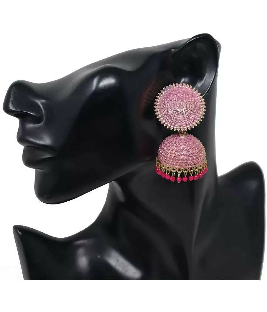 Mominos Fashion Joharkamal Gold-Plated Meenakari Jhumkas For Women & Girls (Magenta) - Grab2buy