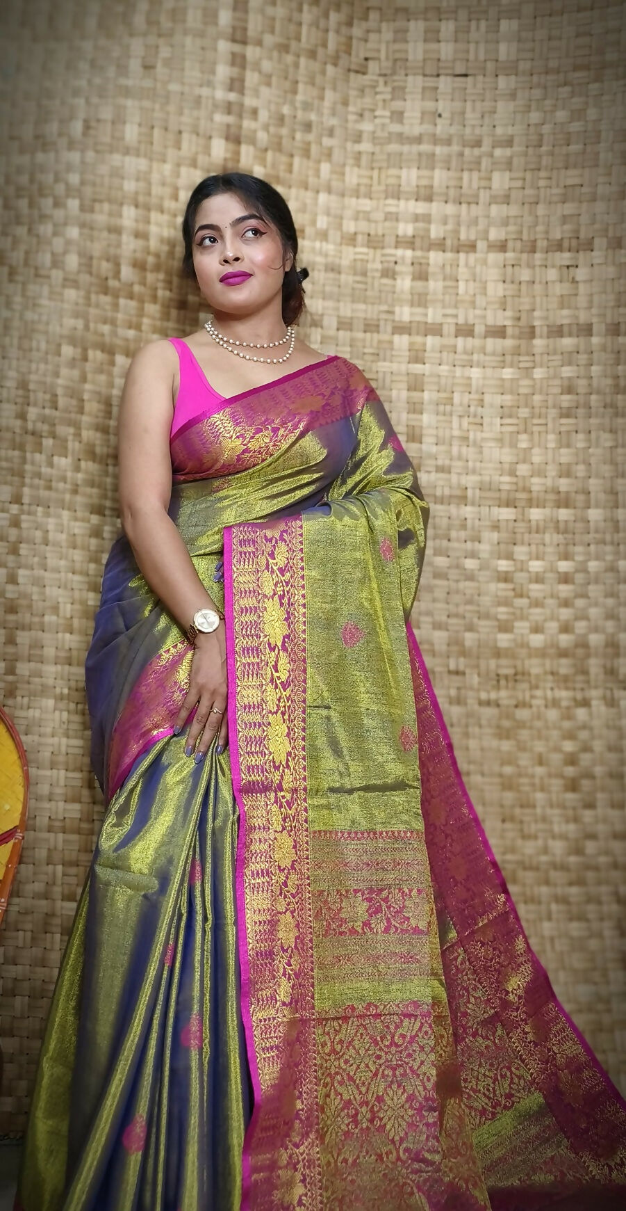 Exclusive Collection Golden Olive Beautiful Tissue Benarasi Grab2Buy 