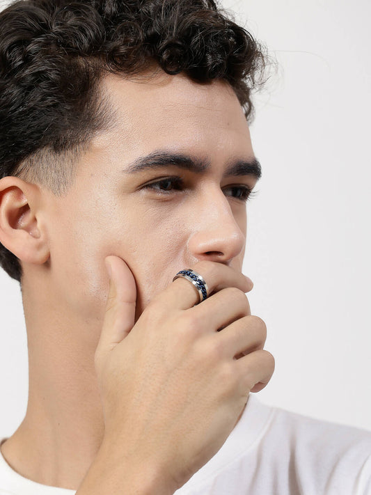 NVR Men's Rhodium Plated Stainless Steel Finger Ring - Grab2buy