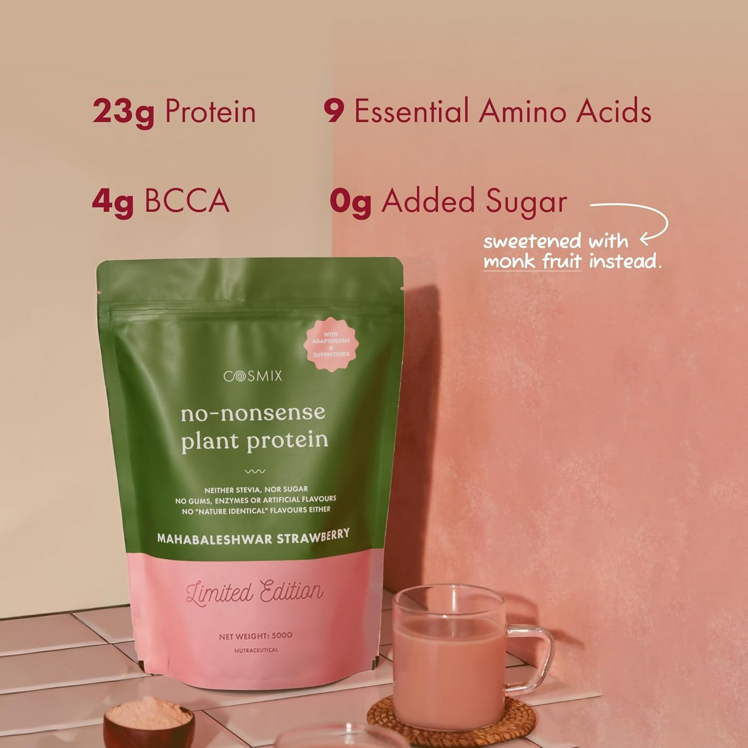 Cosmix No-Nonsense Plant Protein 23 (Mahabaleshwar Strawberry)