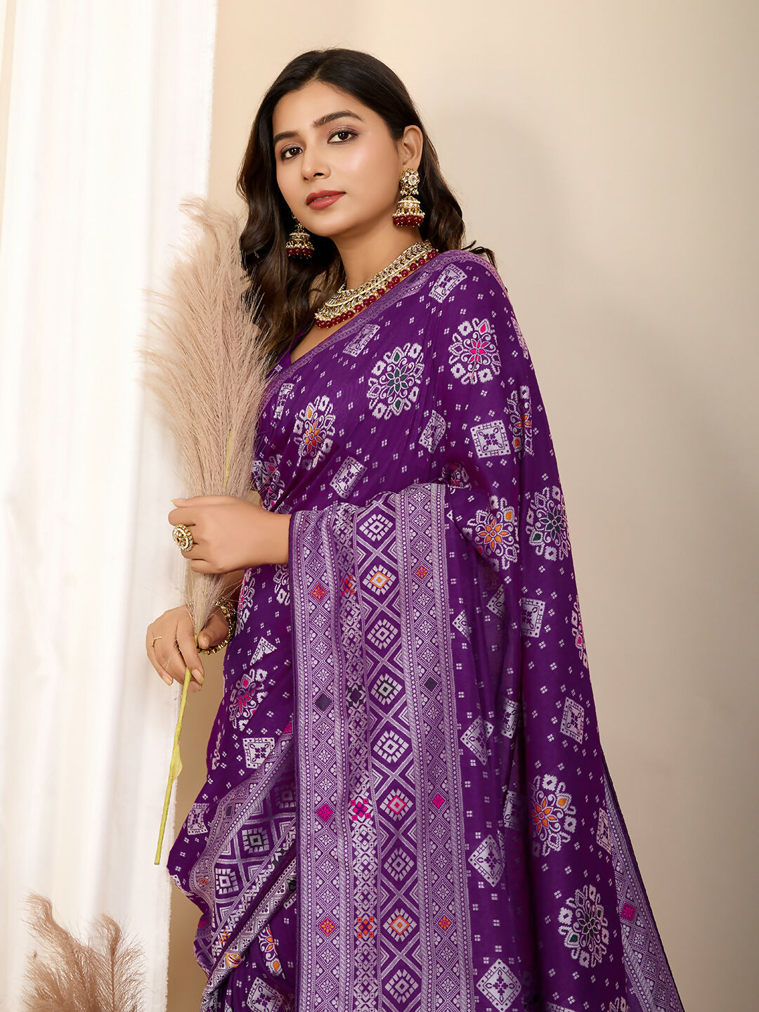 Purple Soft Silk Woven Meenakari Designer Saree - Vedanti