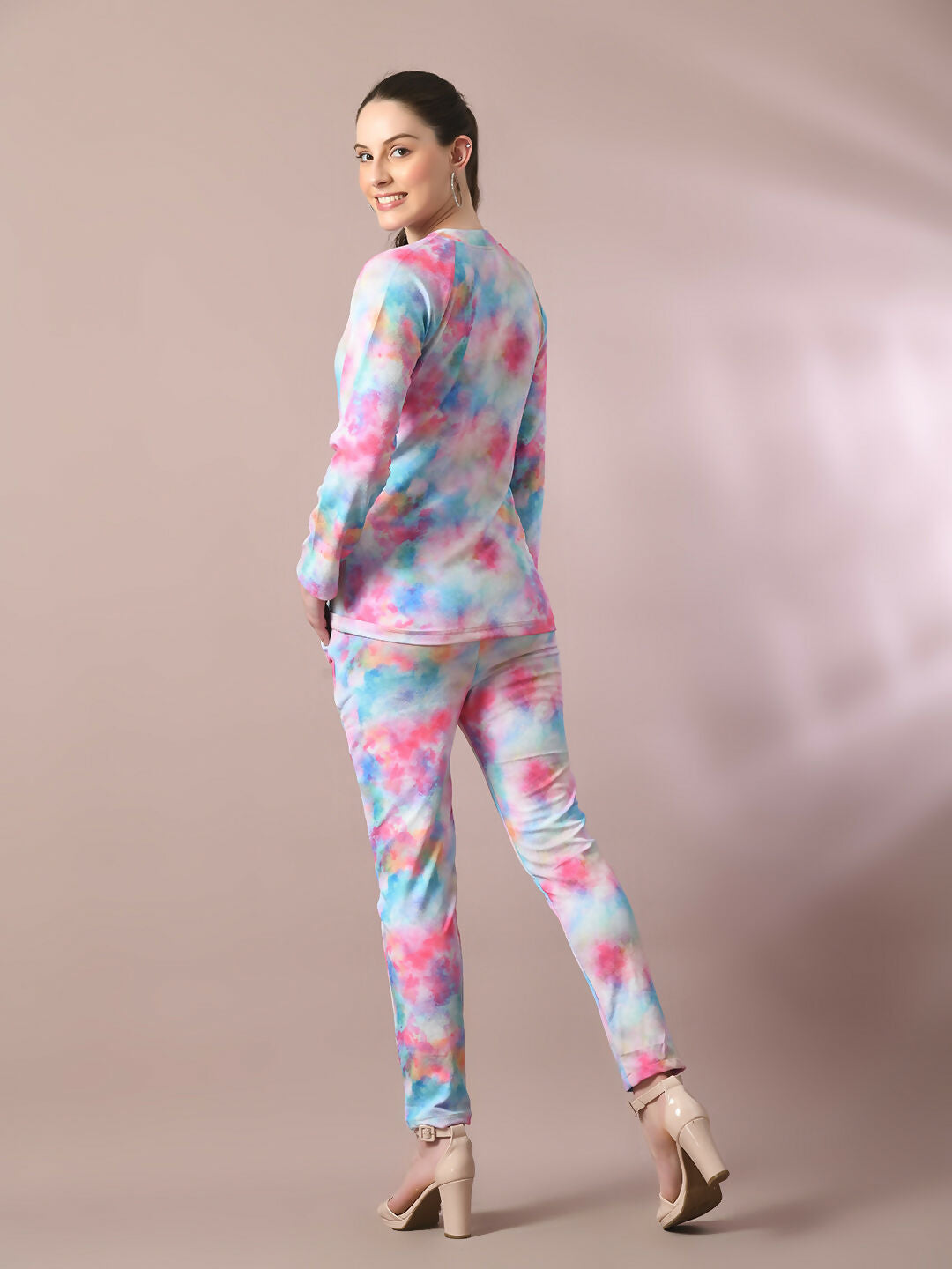 Myshka Women's Multi Printed Round Neck Party Top With Trousers Co-ord set 