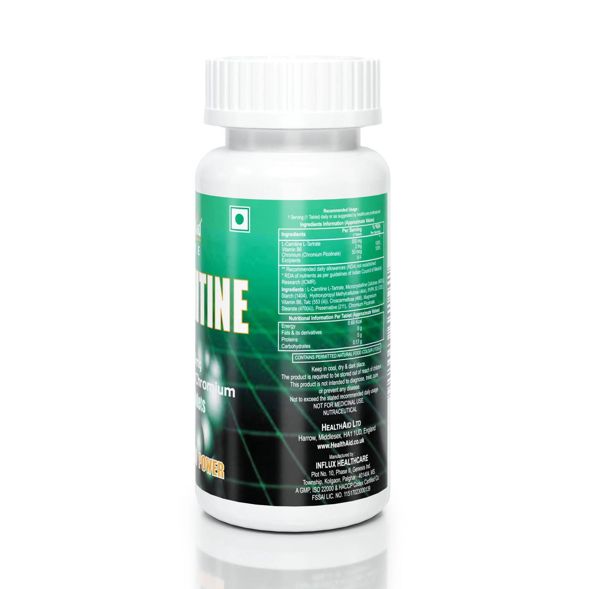 HealthAid L-Carnitine 550 mg with Vitamin B6 Chromium Tablets 